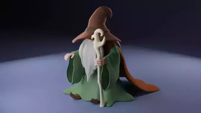 Wizard 3d model holding staff Low-poly 3D model