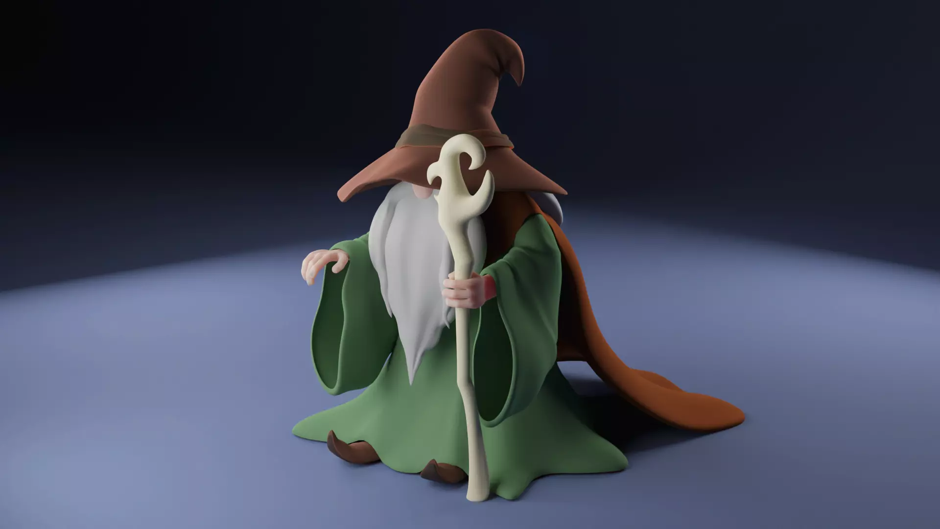 Wizard 3d model holding staff Low-poly 3D model