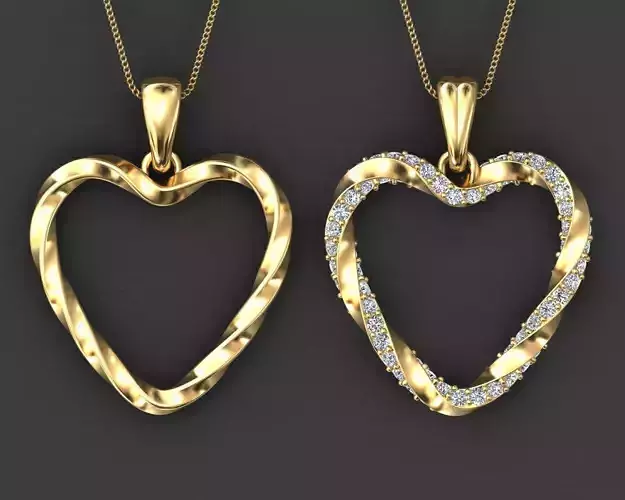 heart diamond pendant twisted 3D print model