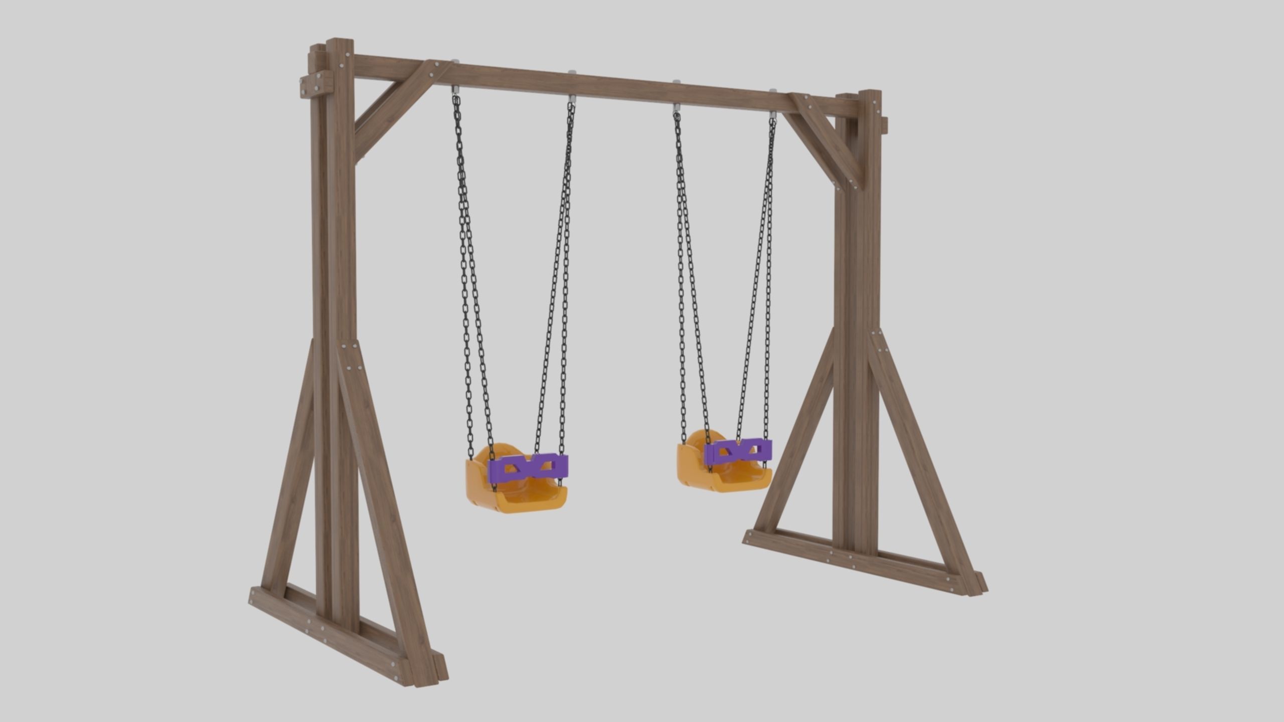 Playground Wooden Double Swing - 01 3D model_17