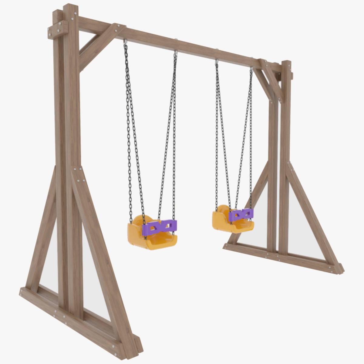 Playground Wooden Double Swing - 01 3D model_24