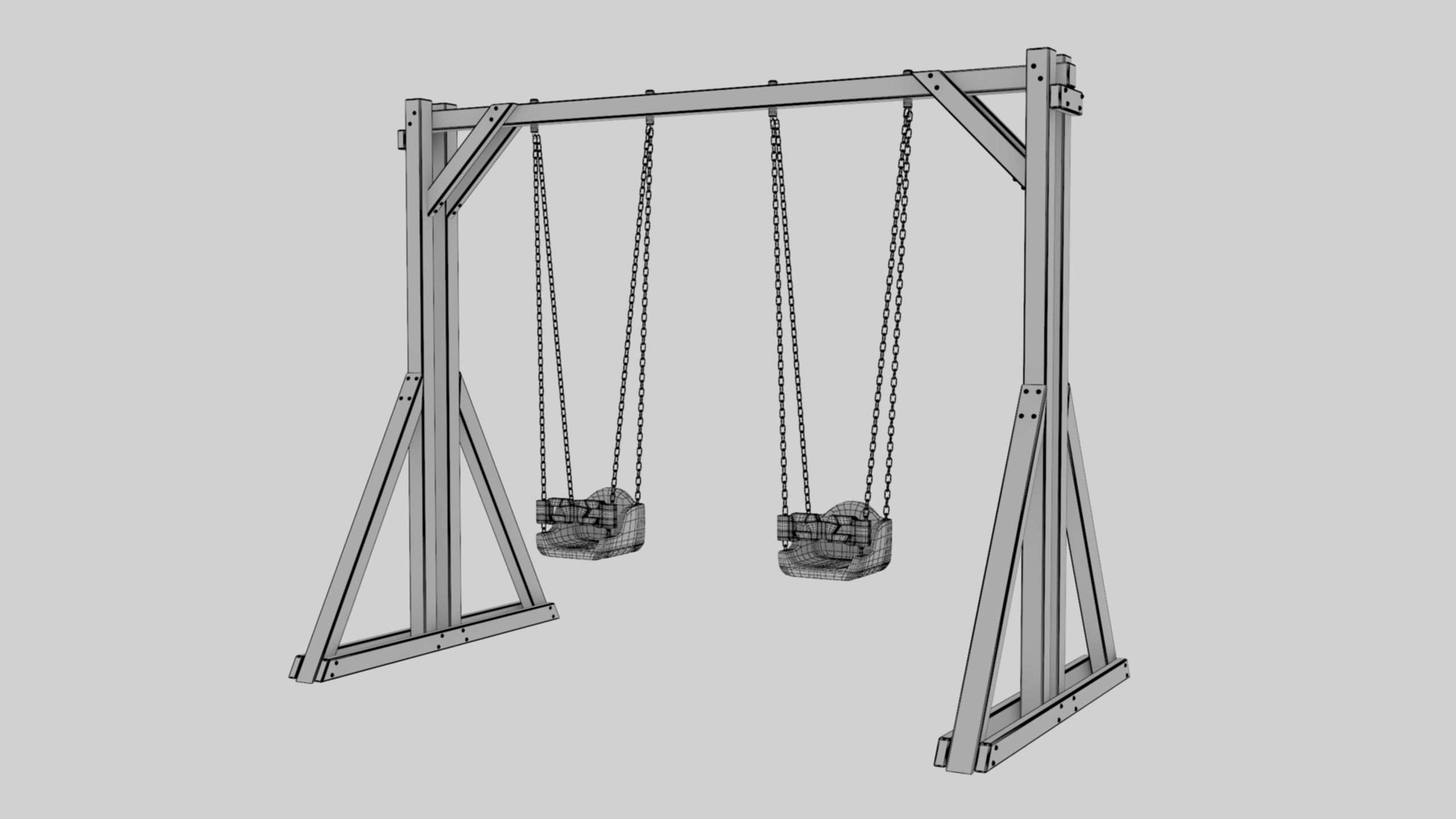 Playground Wooden Double Swing - 01 3D model_26