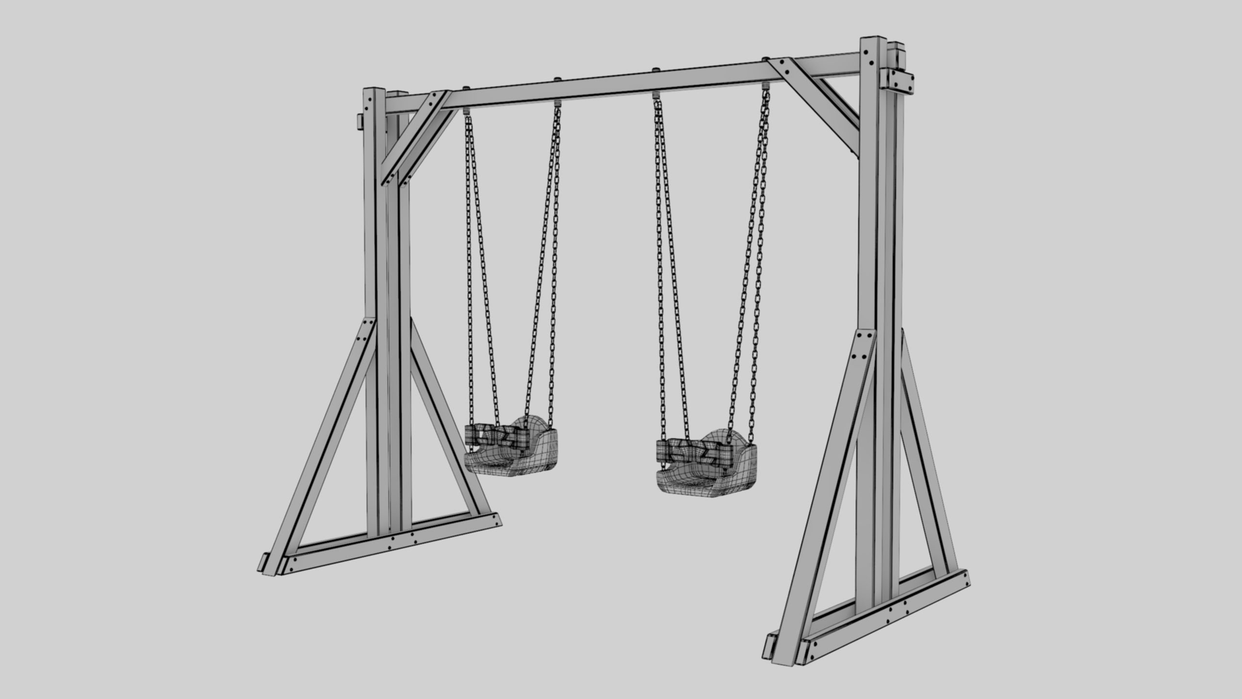 Playground Wooden Double Swing - 01 3D model_27