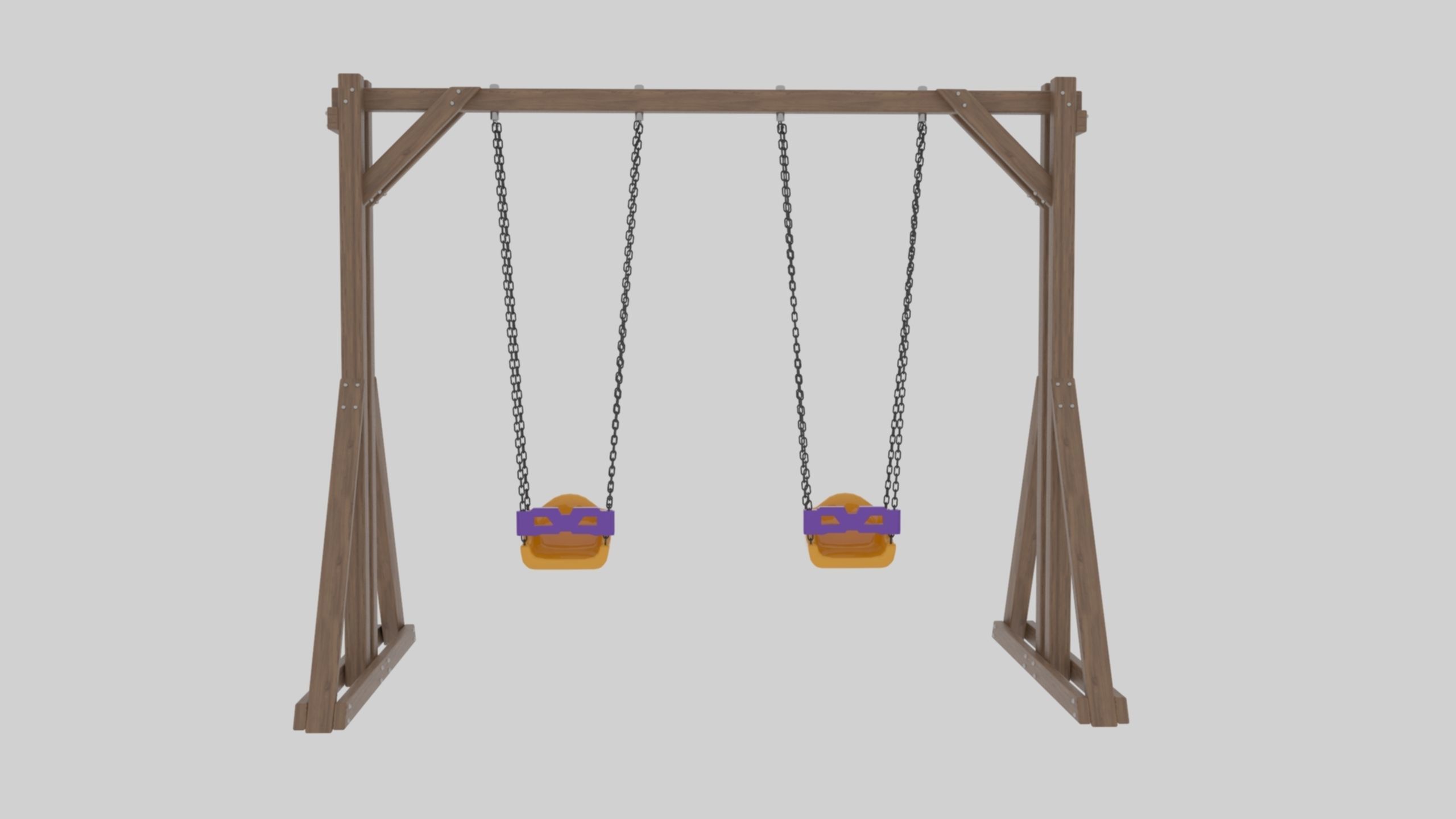 Playground Wooden Double Swing - 01 3D model_19