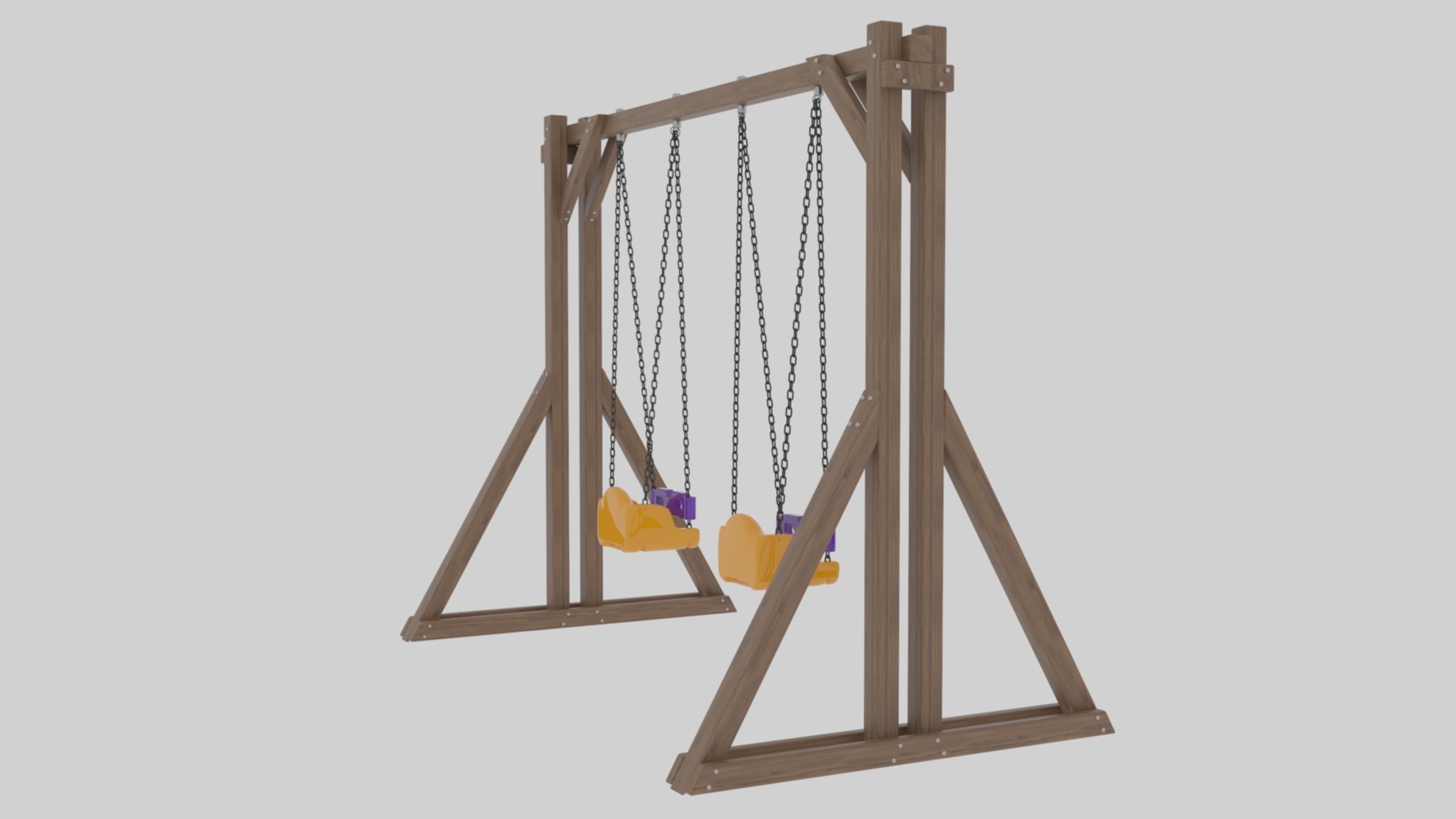 Playground Wooden Double Swing - 01 3D model_13