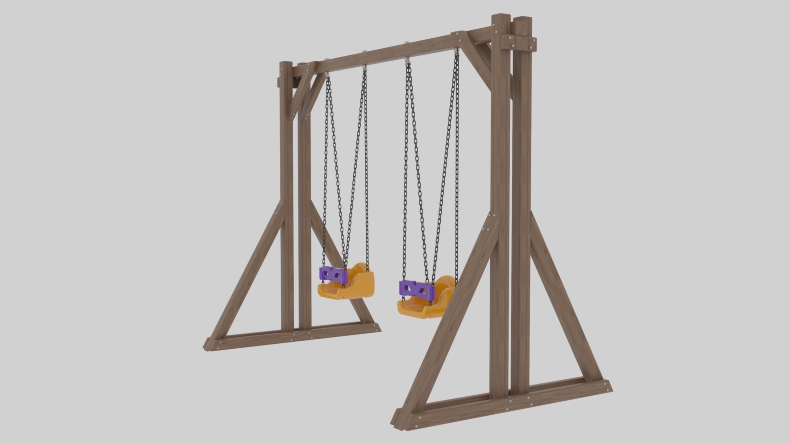 Playground Wooden Double Swing - 01 3D model_4