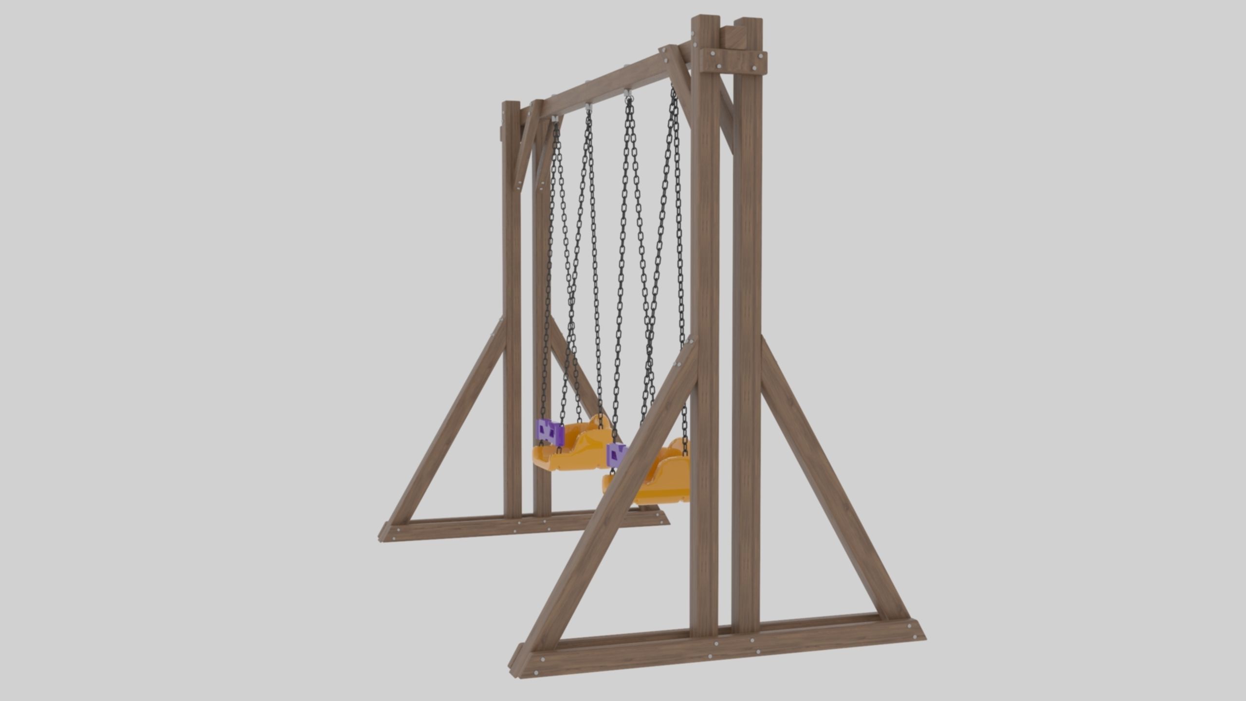 Playground Wooden Double Swing - 01 3D model_5