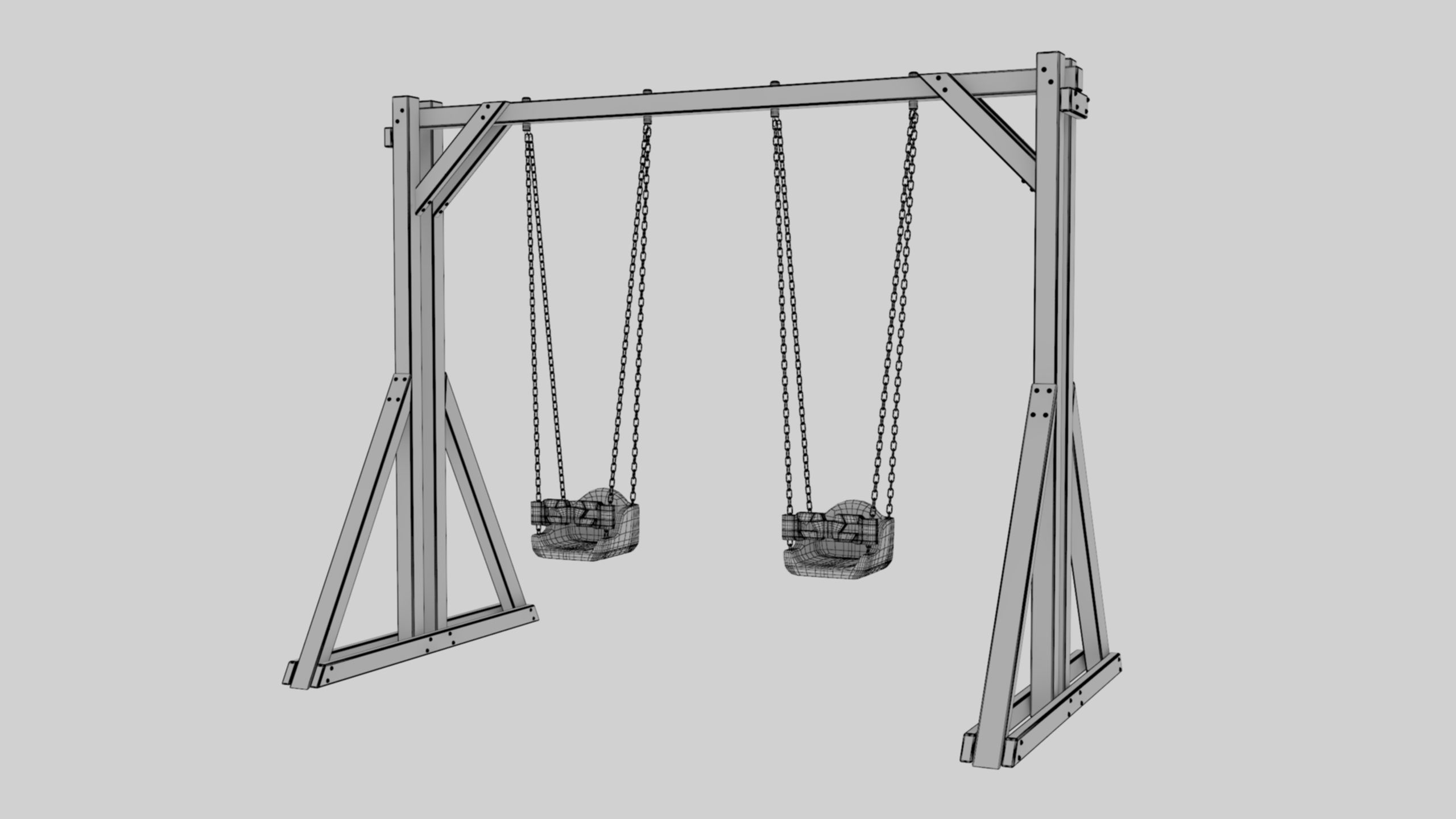 Playground Wooden Double Swing - 01 3D model_47