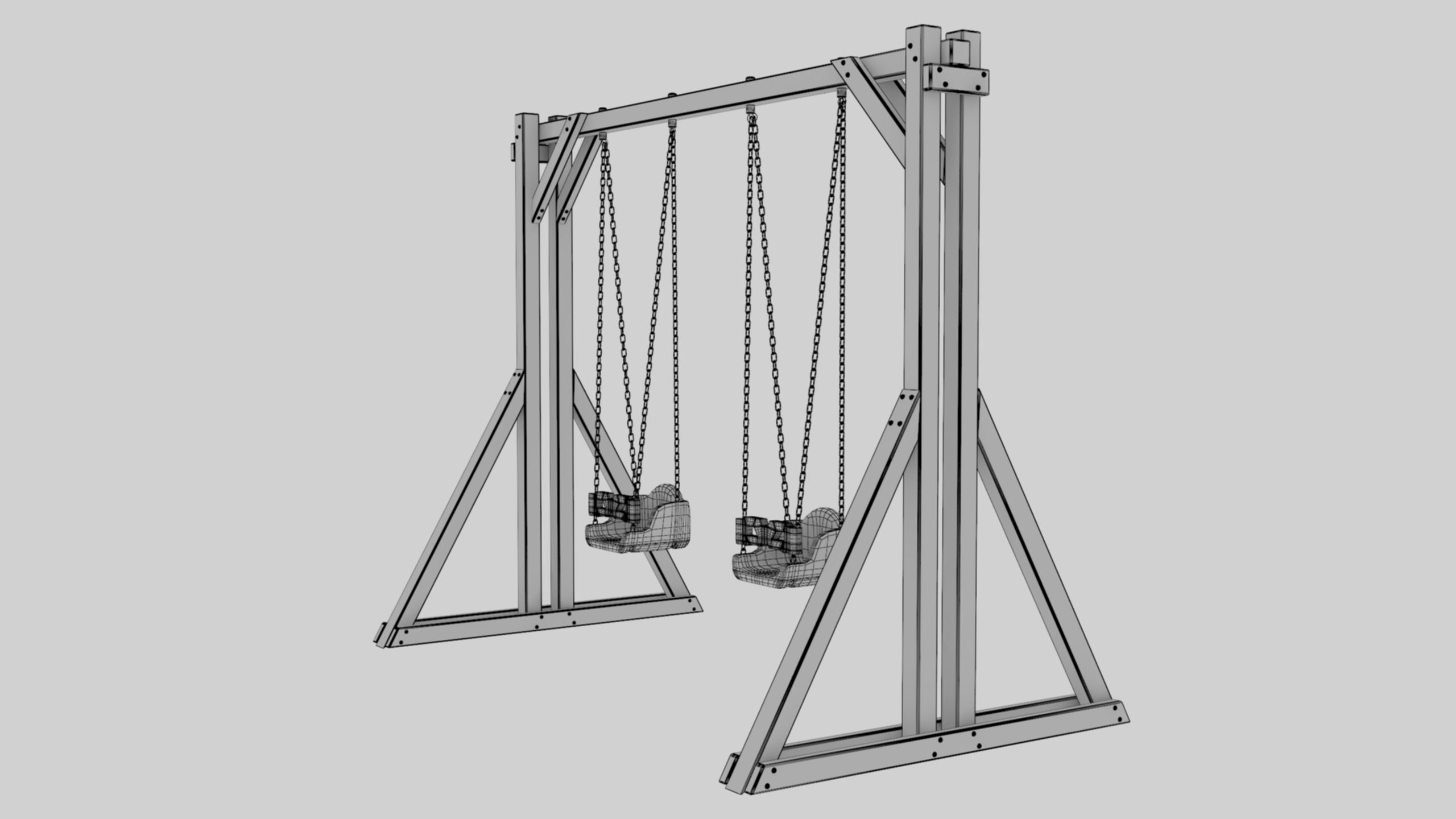 Playground Wooden Double Swing - 01 3D model_29