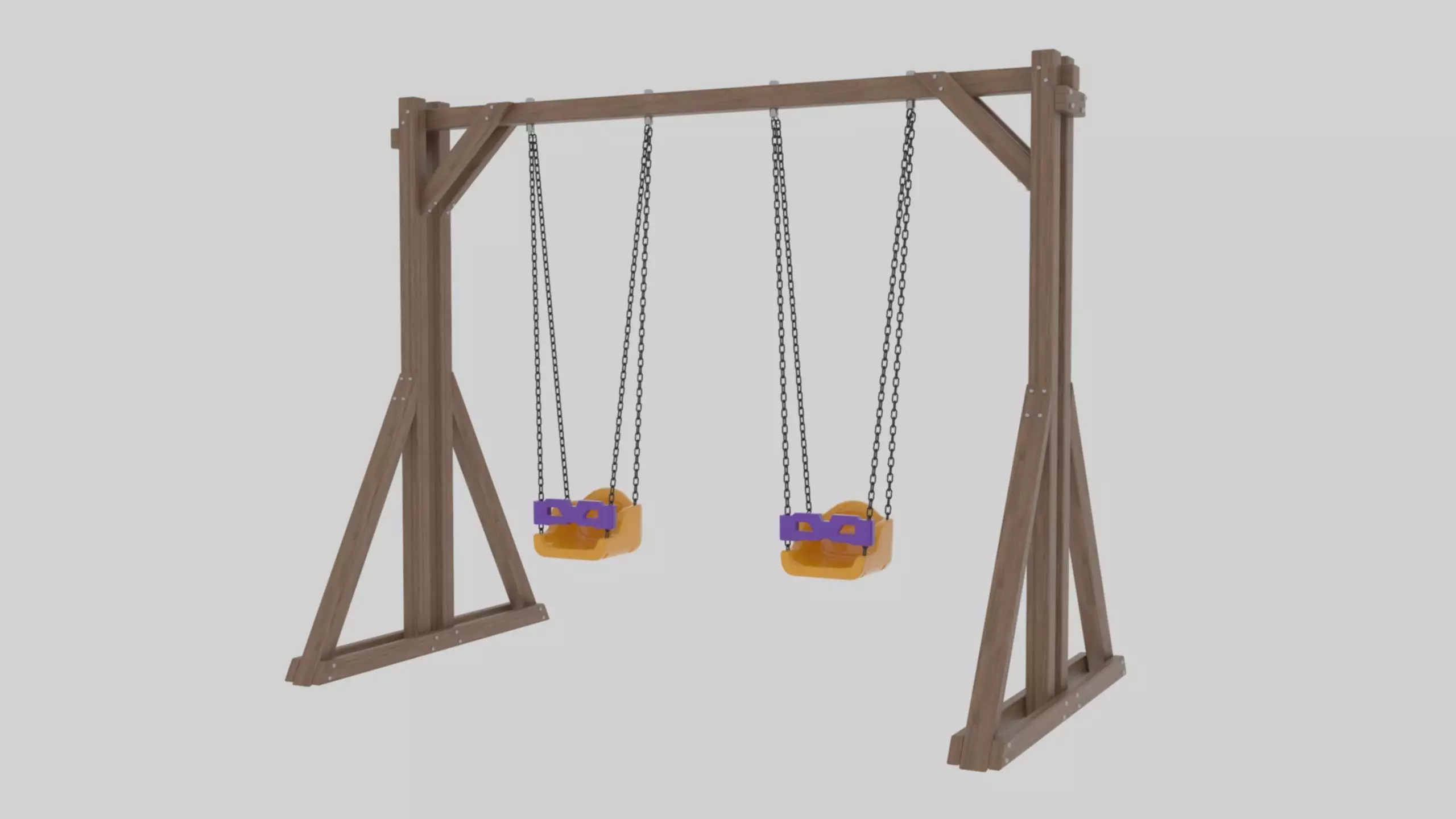 Playground Wooden Double Swing - 01 3D model_0