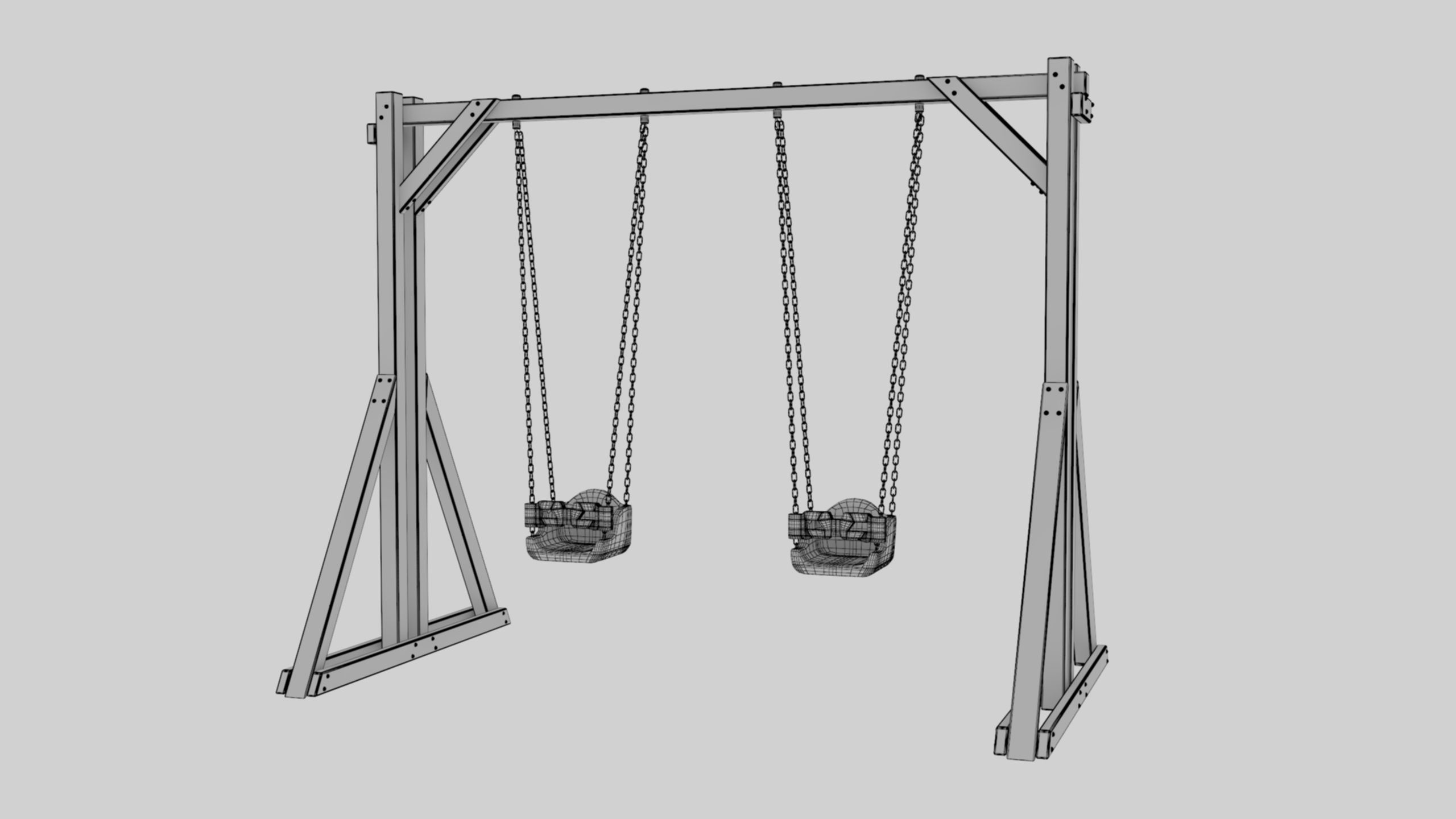 Playground Wooden Double Swing - 01 3D model_46