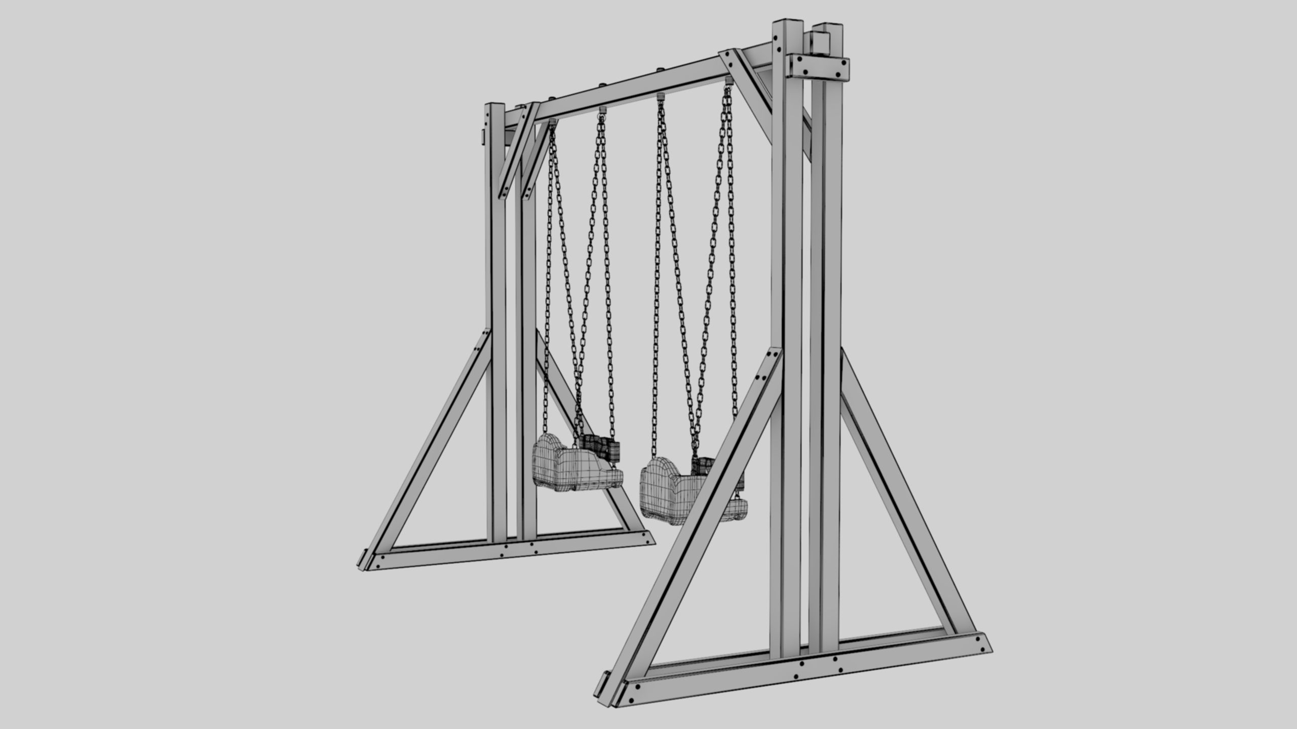 Playground Wooden Double Swing - 01 3D model_38