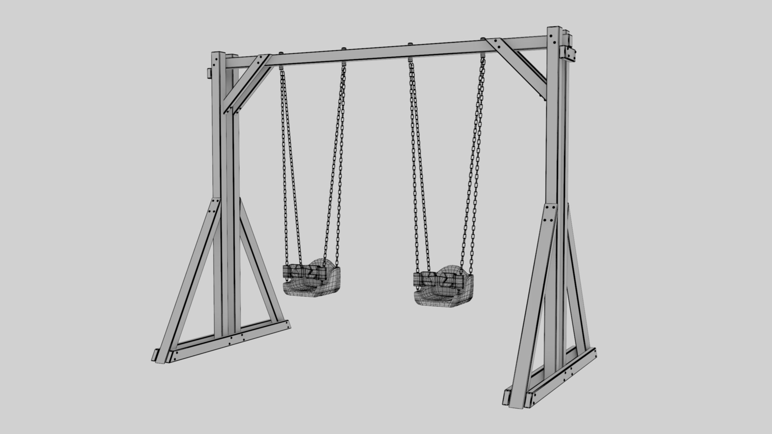 Playground Wooden Double Swing - 01 3D model_48