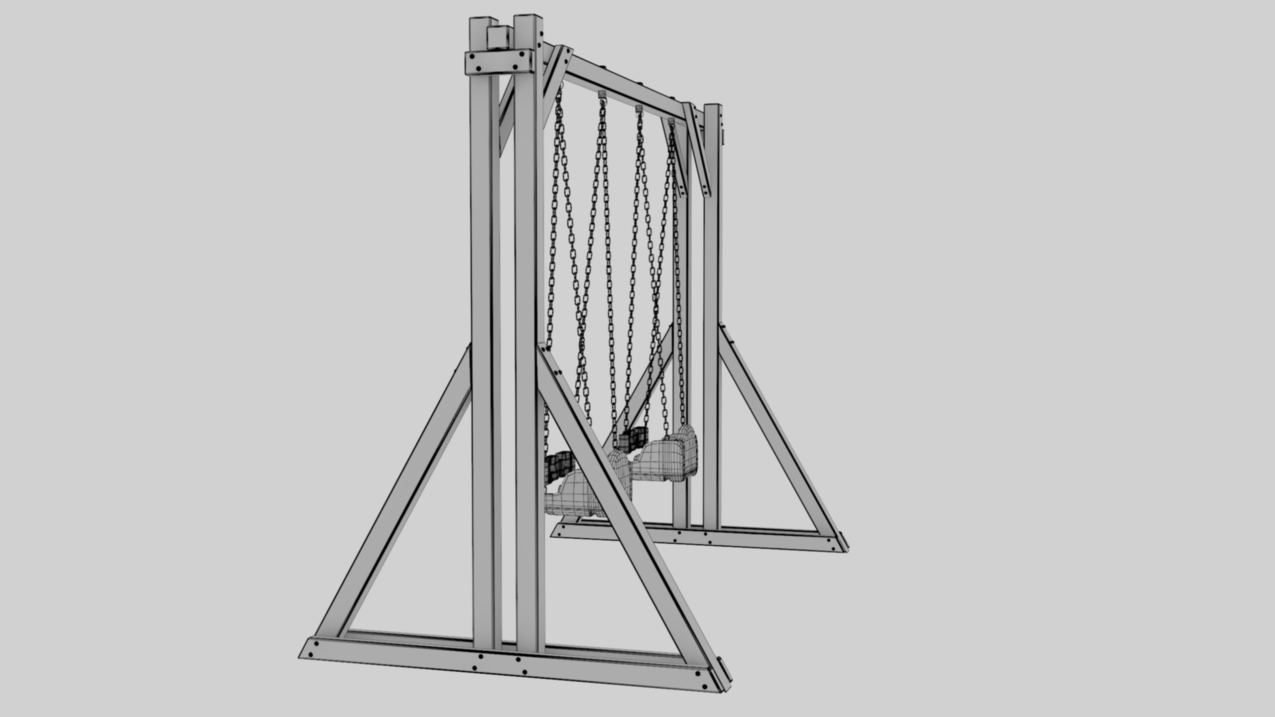 Playground Wooden Double Swing - 01 3D model_32