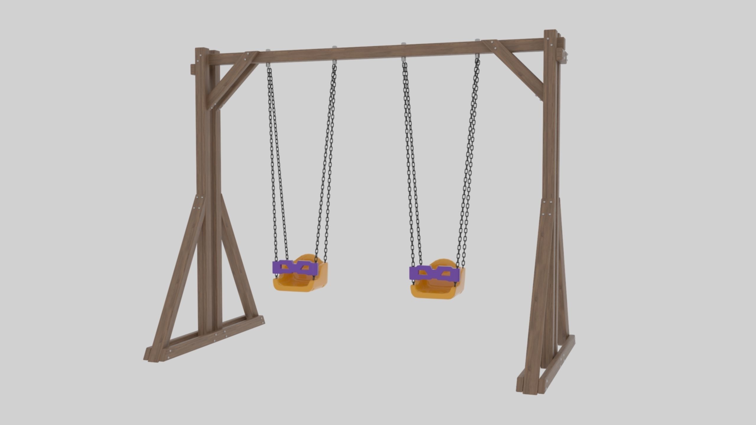 Playground Wooden Double Swing - 01 3D model_21