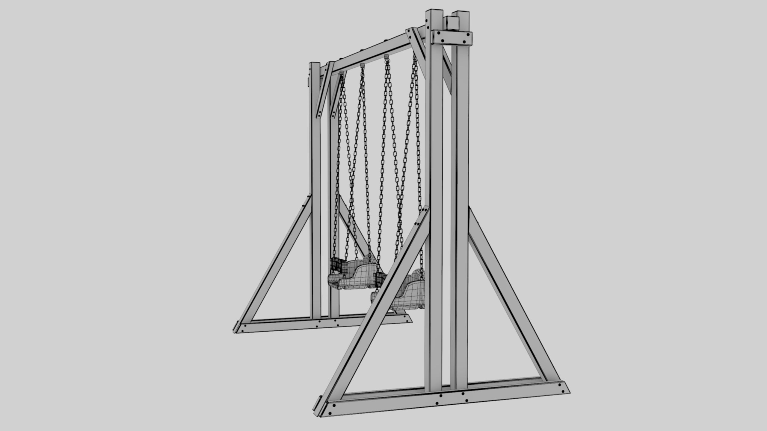 Playground Wooden Double Swing - 01 3D model_30