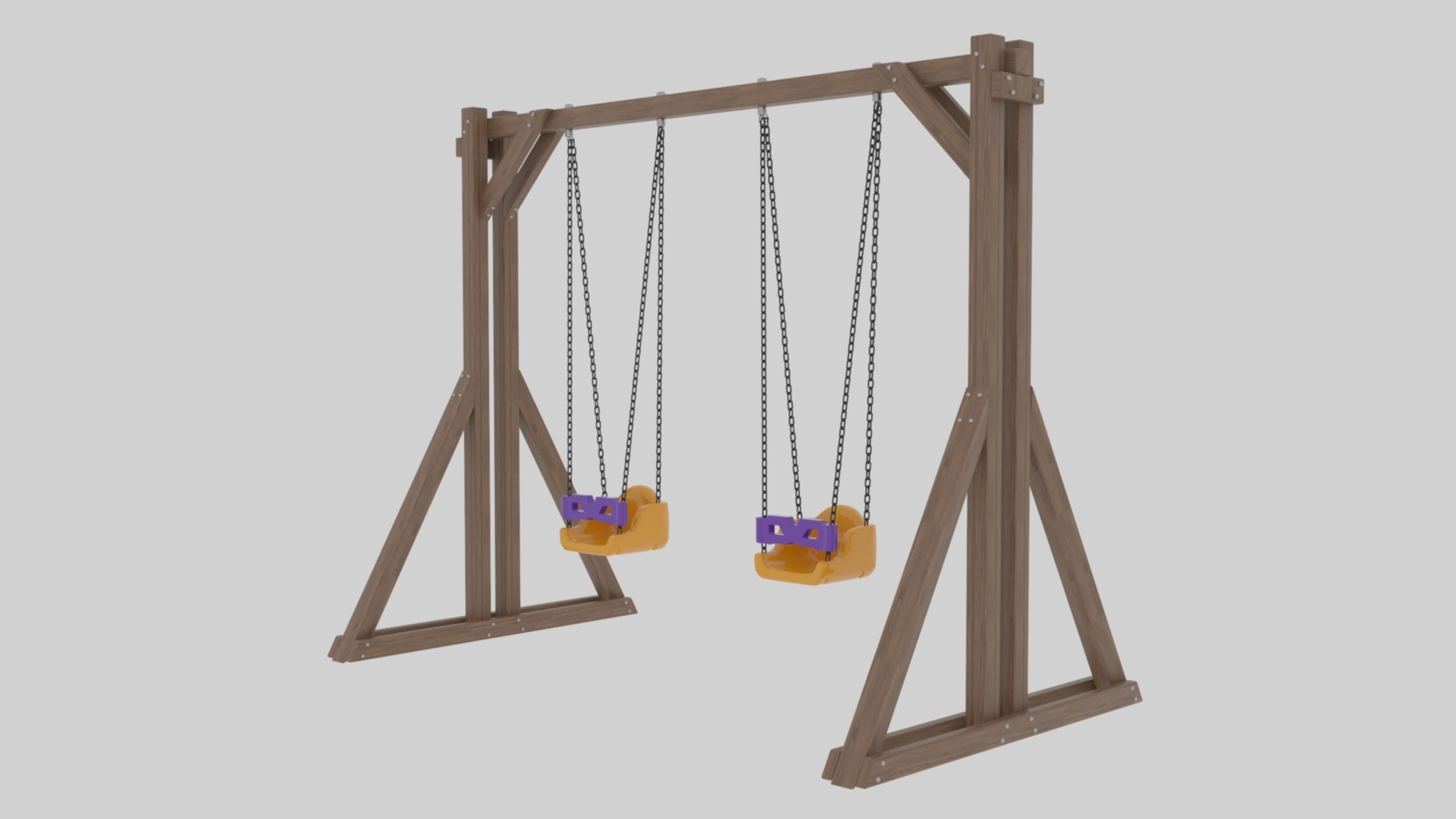 Playground Wooden Double Swing - 01 3D model_3