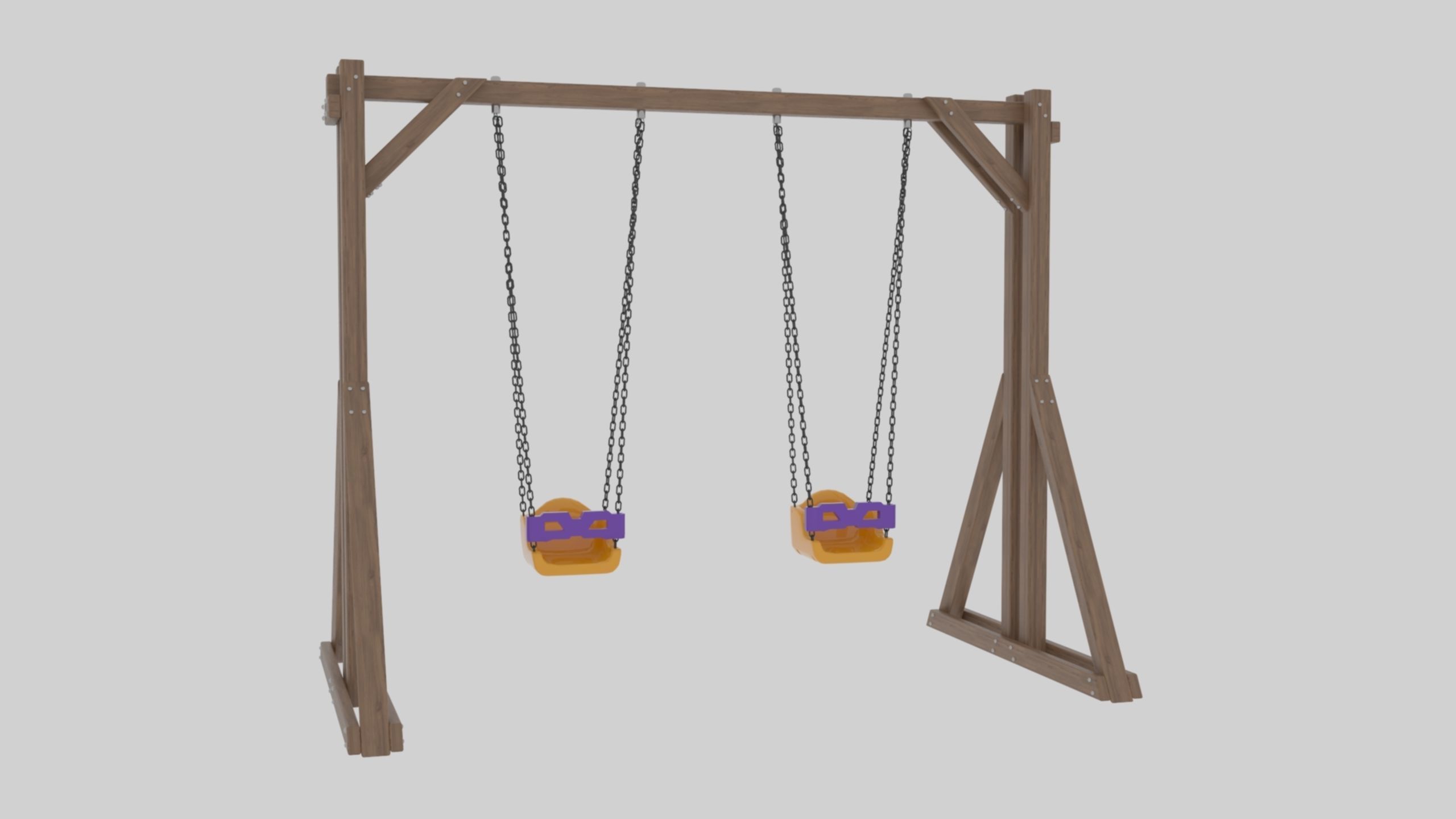 Playground Wooden Double Swing - 01 3D model_18