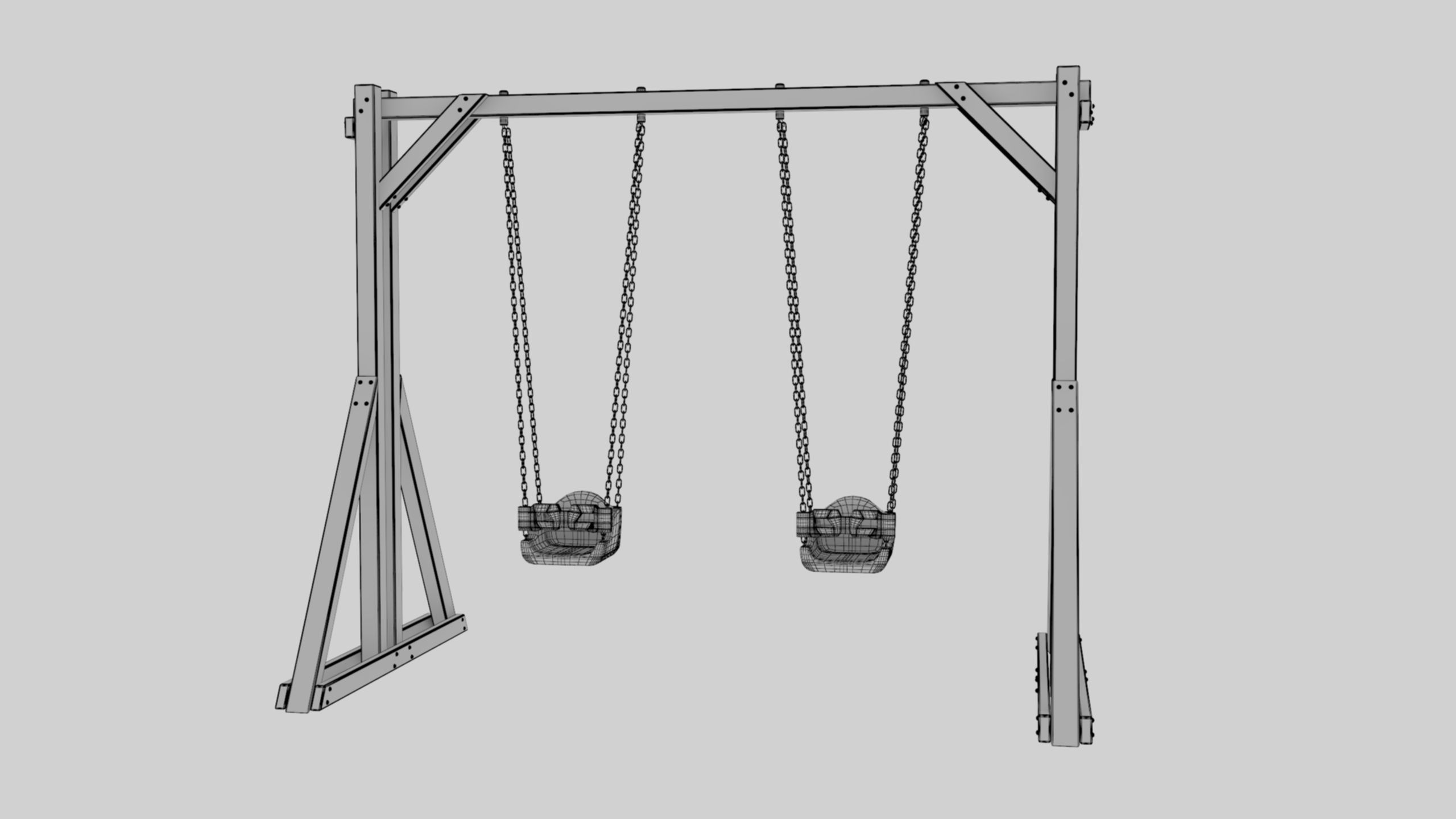 Playground Wooden Double Swing - 01 3D model_45