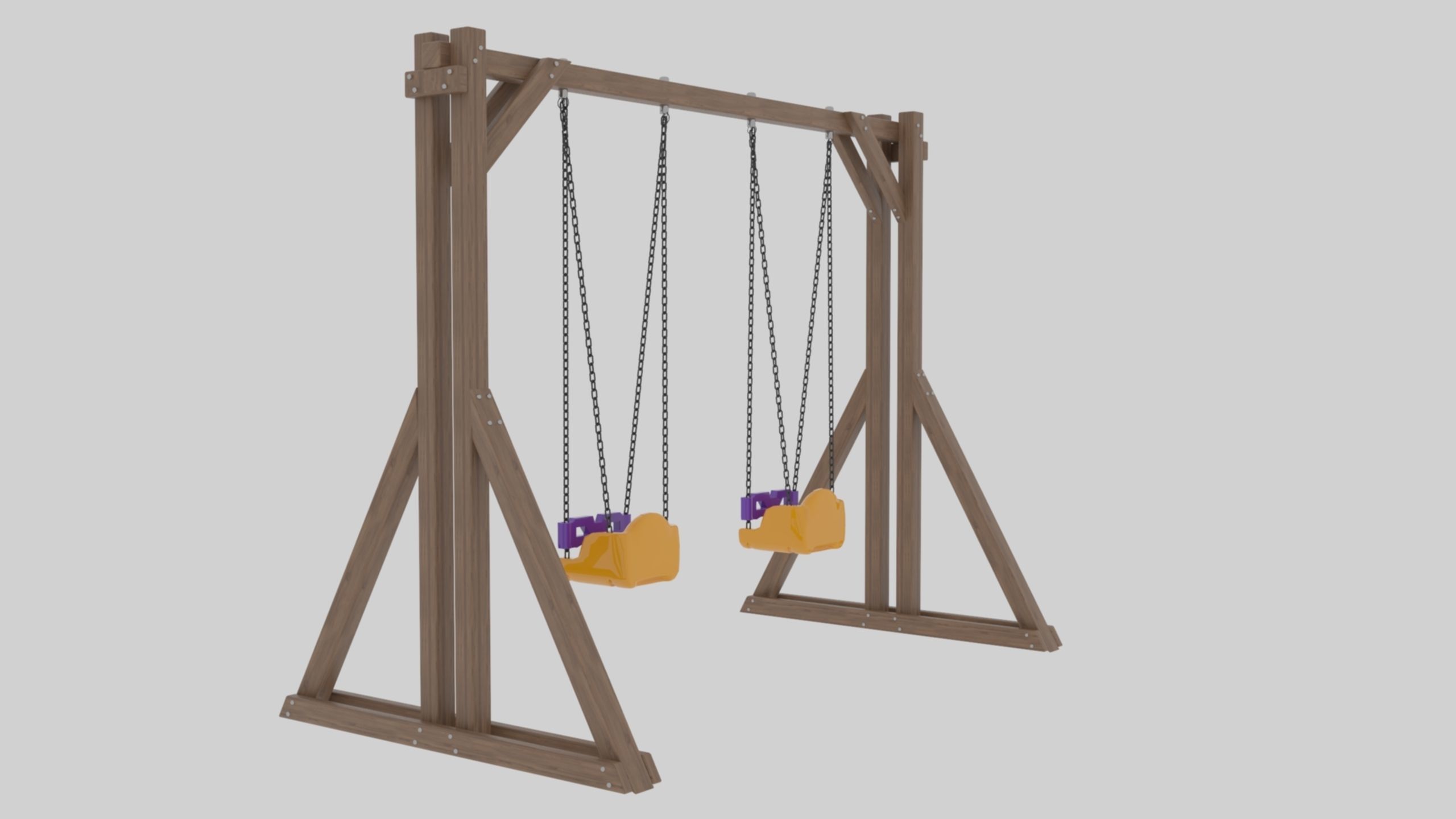 Playground Wooden Double Swing - 01 3D model_8