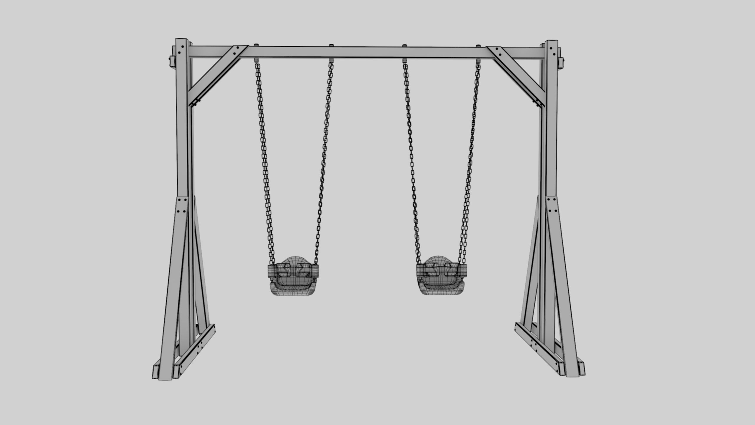 Playground Wooden Double Swing - 01 3D model_44