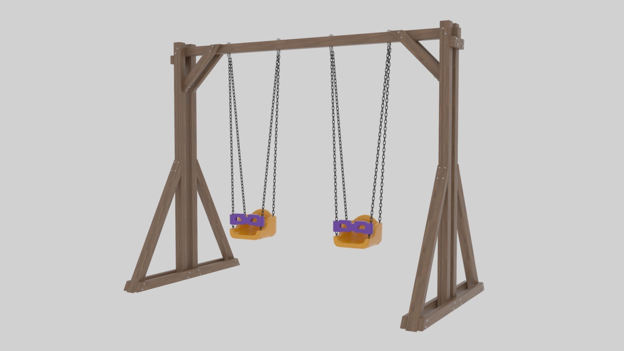 Playground Wooden Double Swing - 01 3D model_1