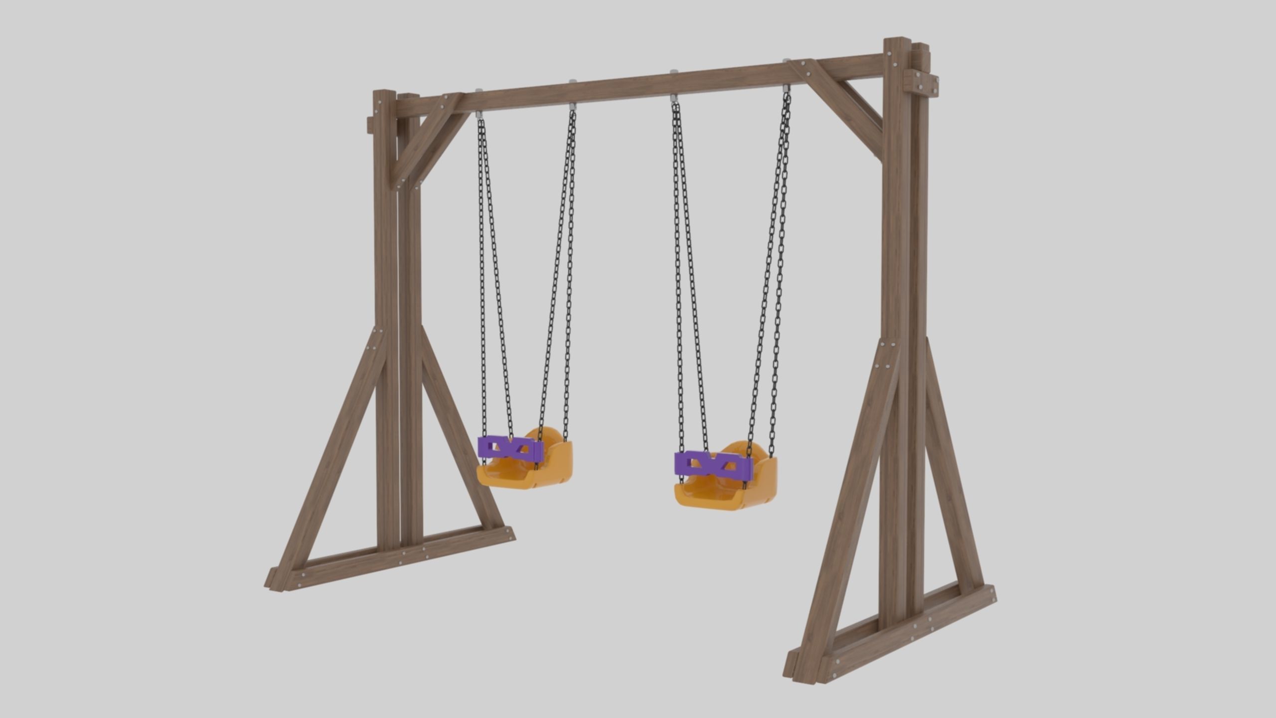 Playground Wooden Double Swing - 01 3D model_2