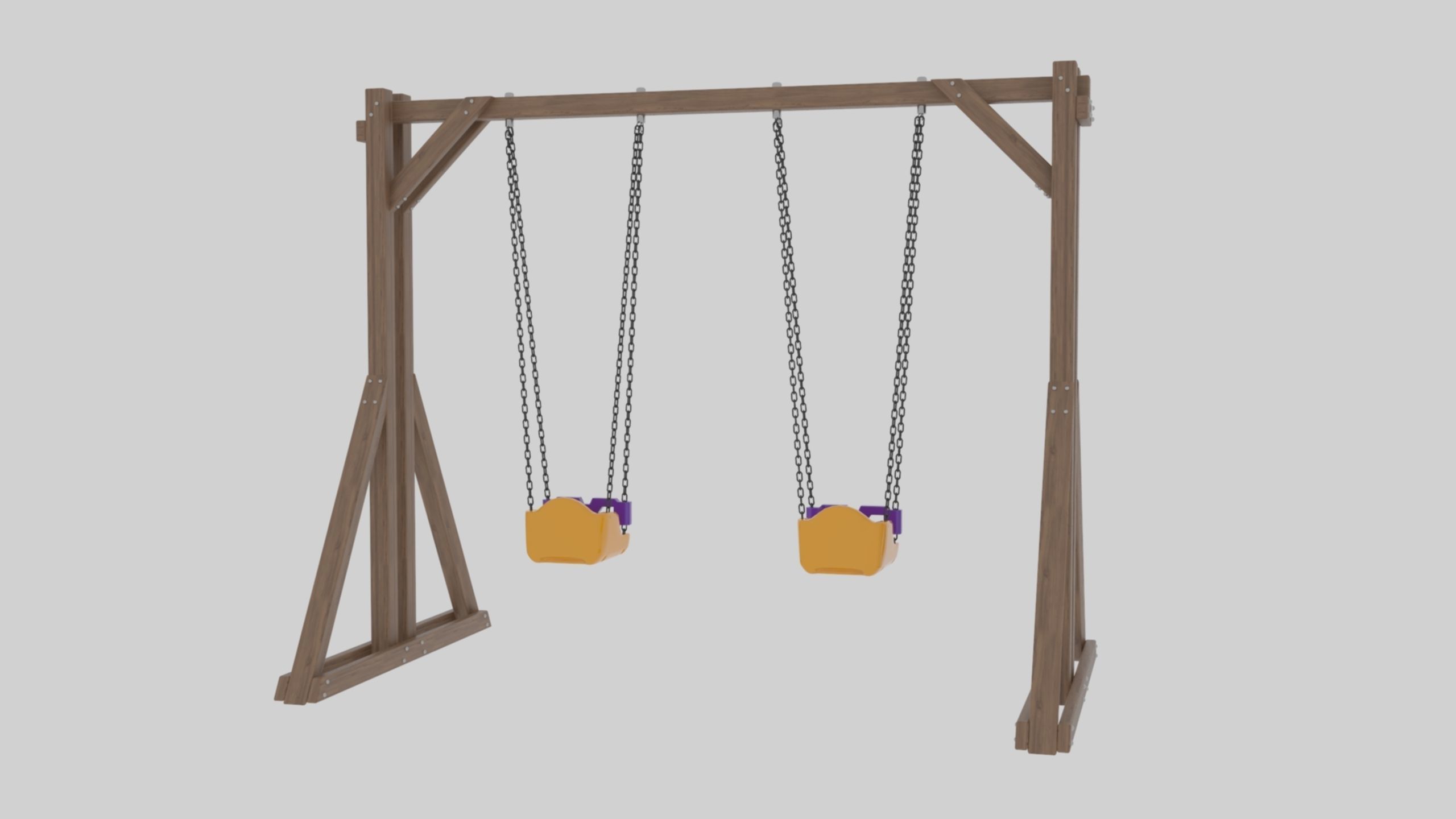 Playground Wooden Double Swing - 01 3D model_11