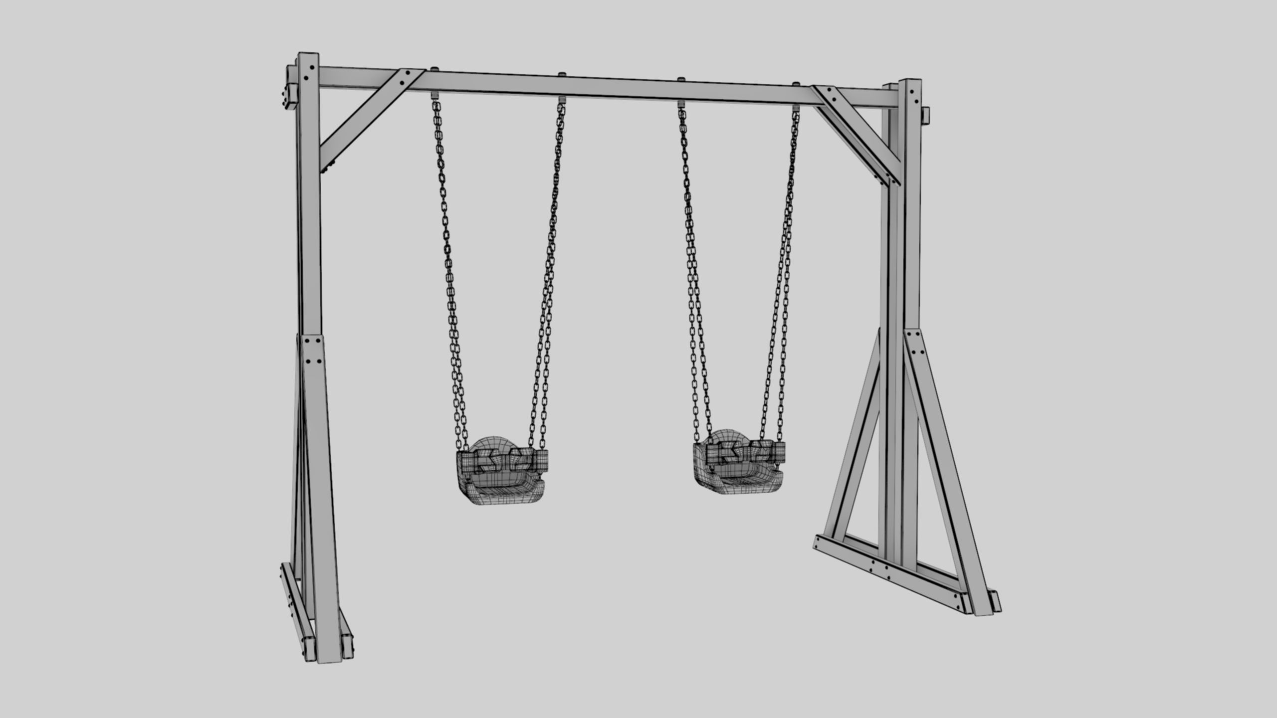 Playground Wooden Double Swing - 01 3D model_43