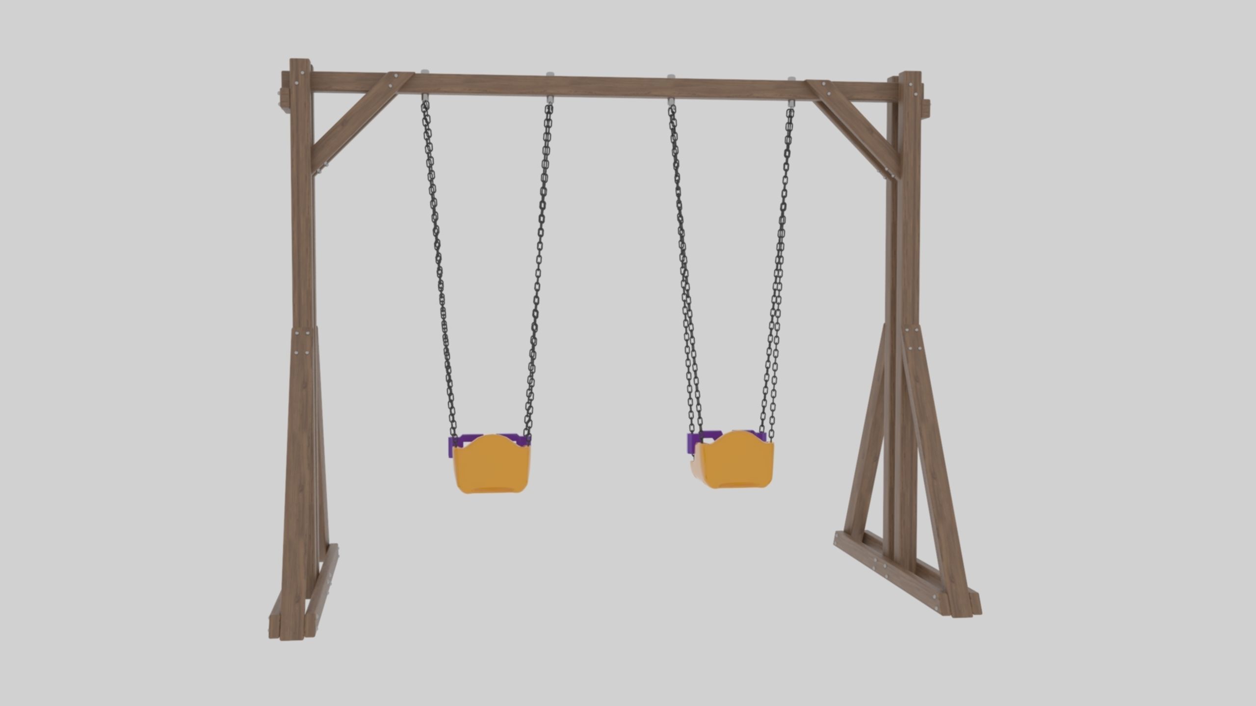 Playground Wooden Double Swing - 01 3D model_10