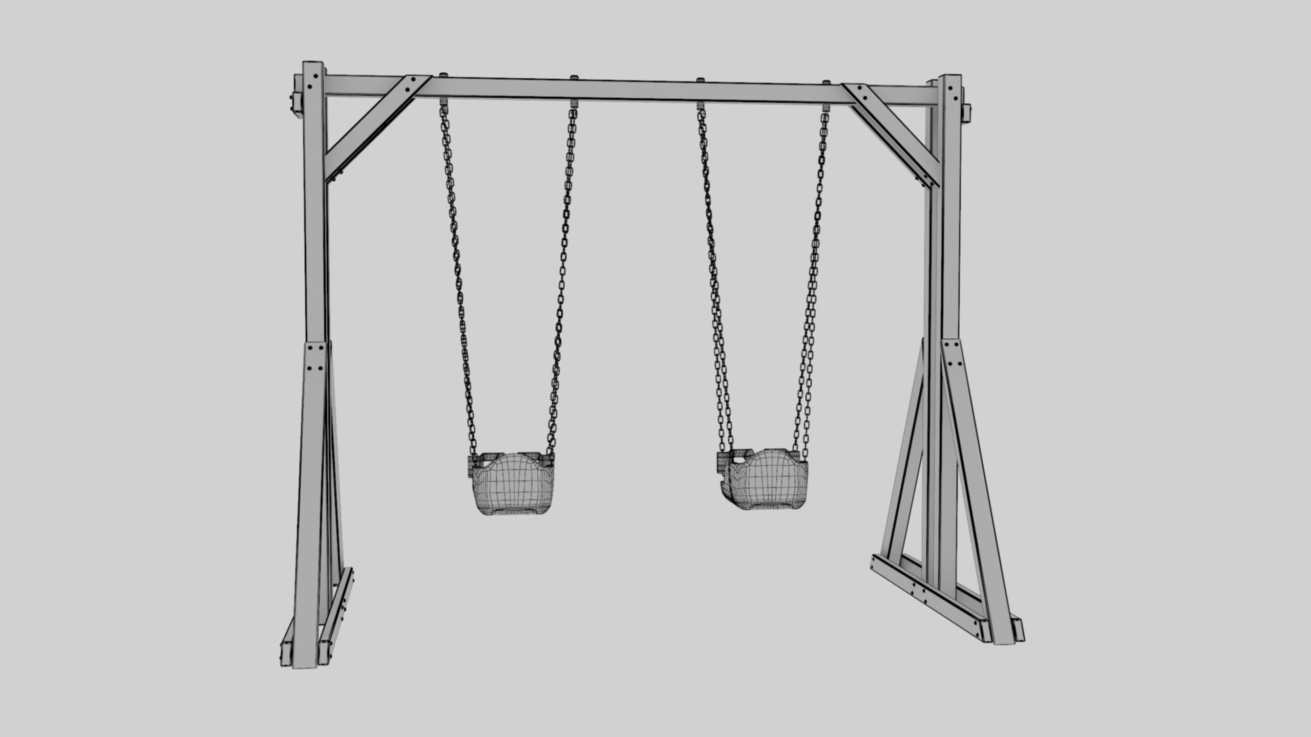 Playground Wooden Double Swing - 01 3D model_35