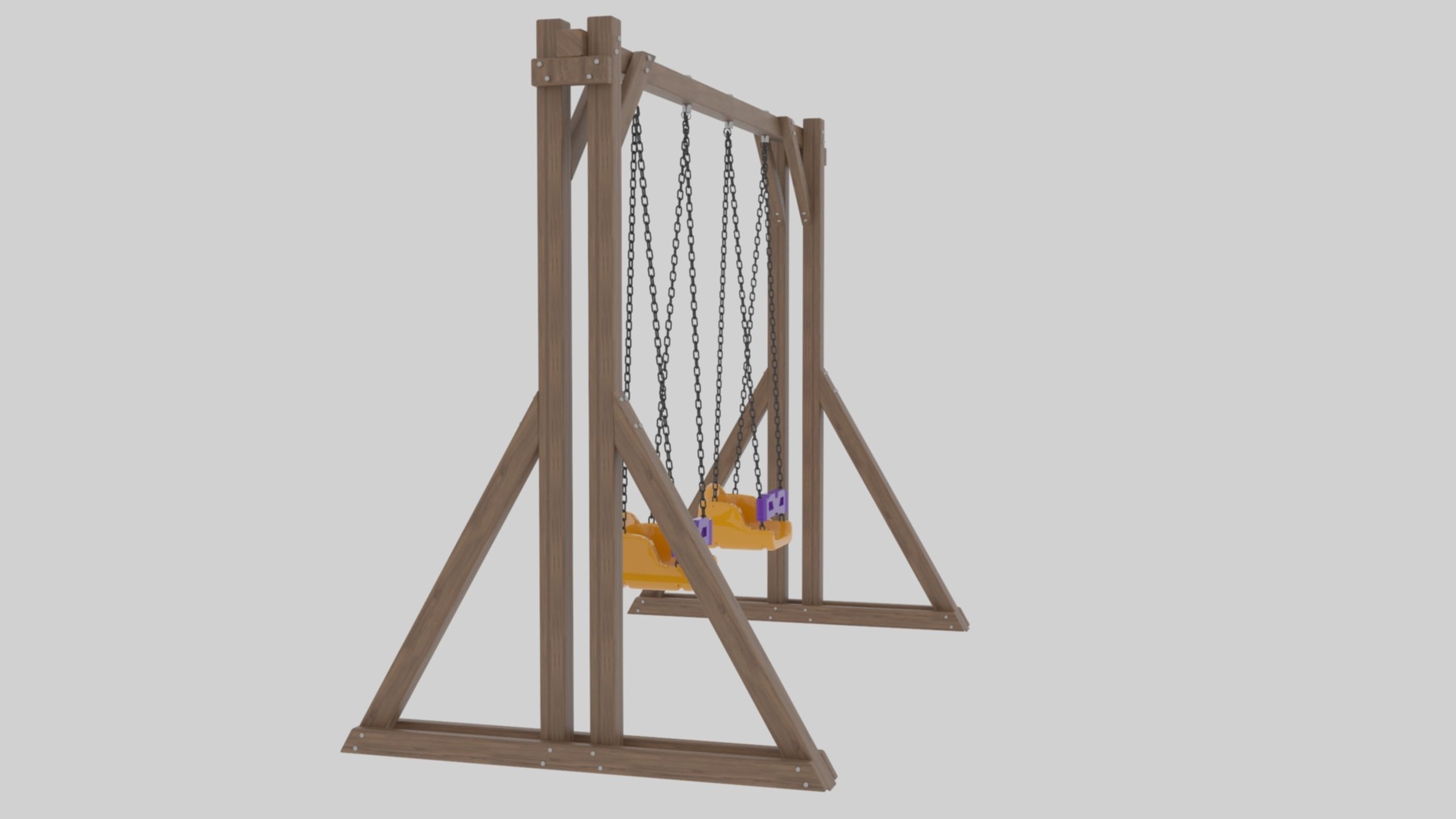 Playground Wooden Double Swing - 01 3D model_15
