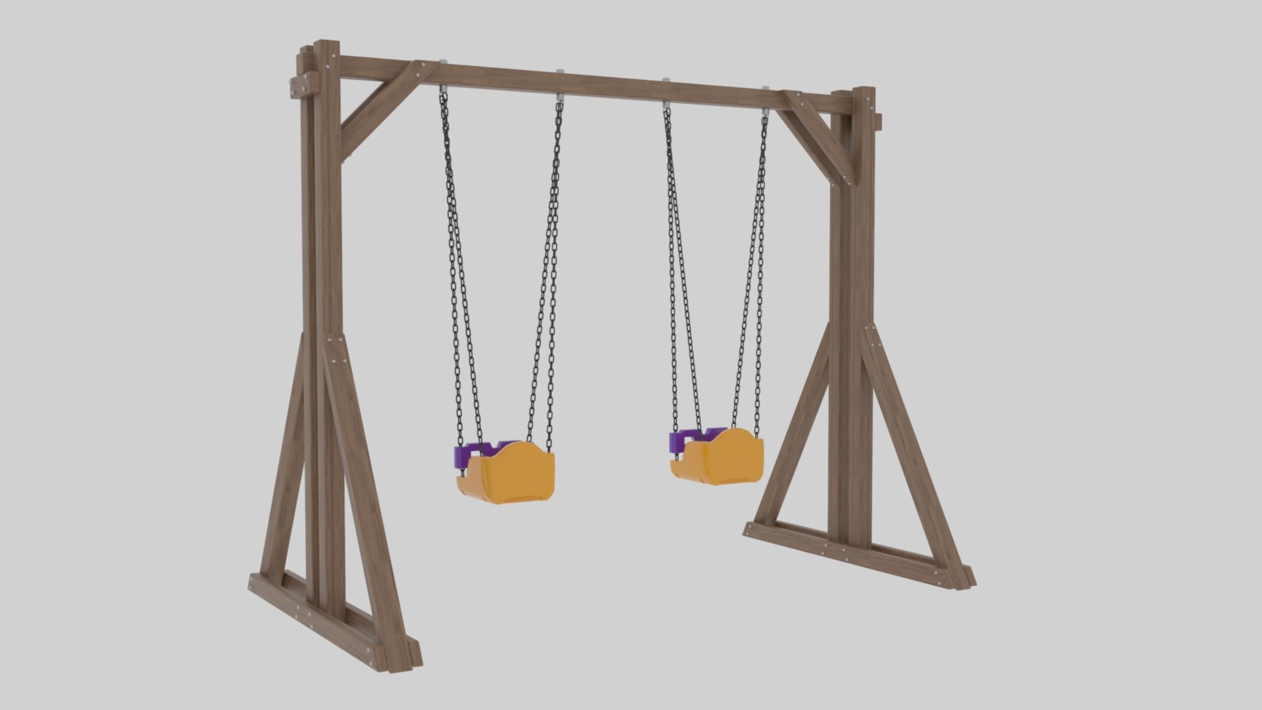 Playground Wooden Double Swing - 01 3D model_9