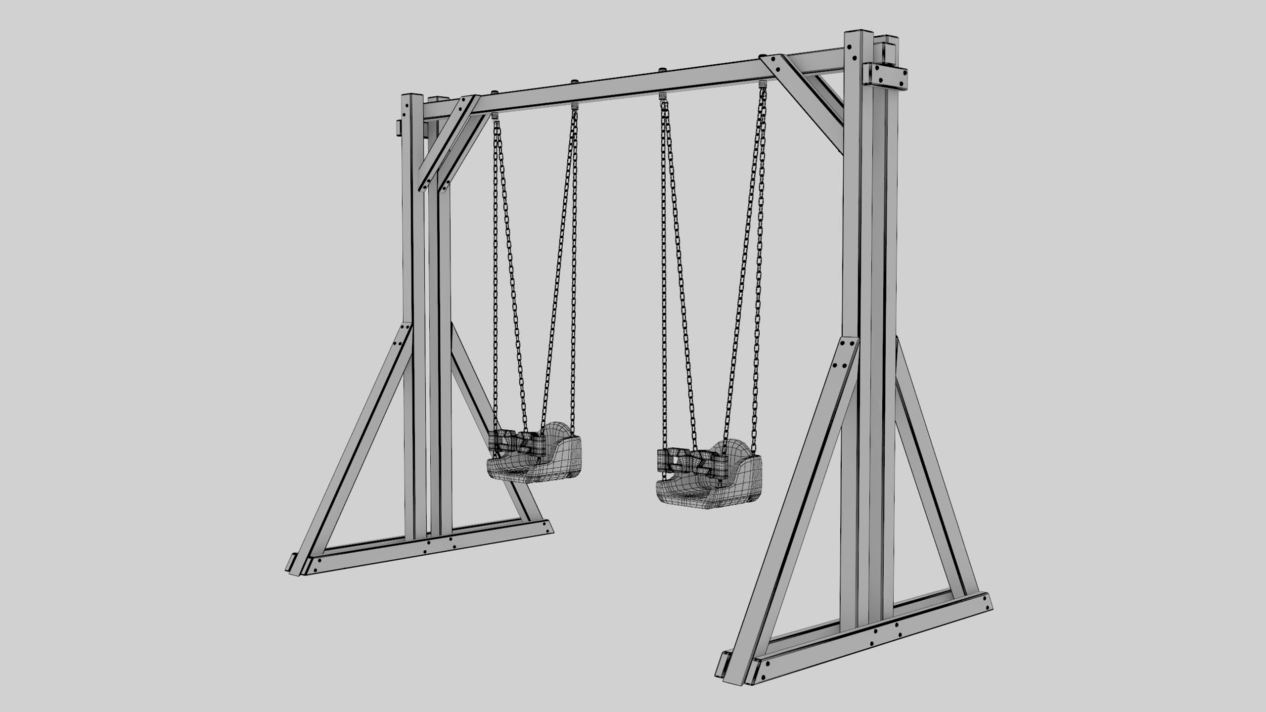 Playground Wooden Double Swing - 01 3D model_28