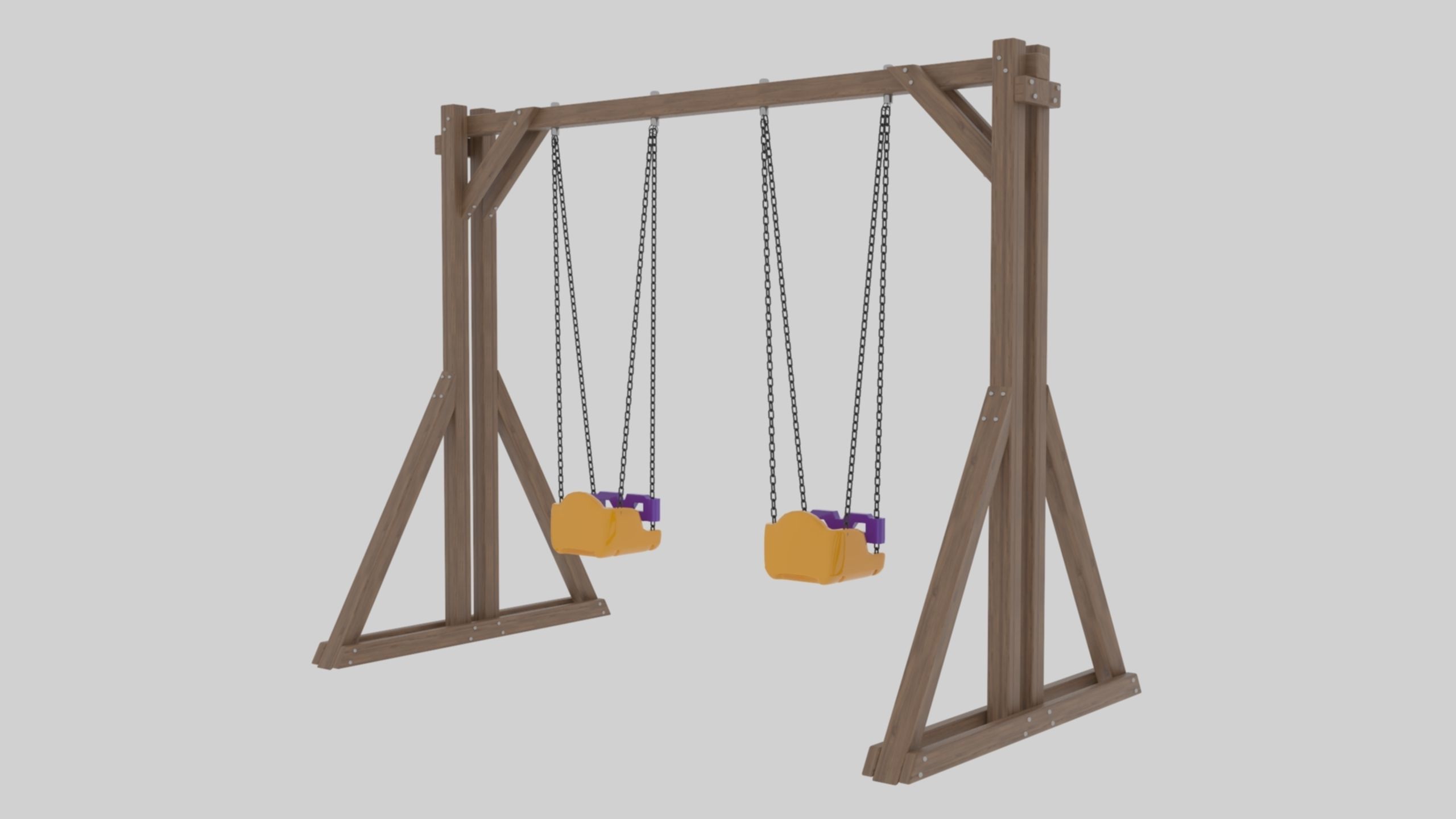 Playground Wooden Double Swing - 01 3D model_12
