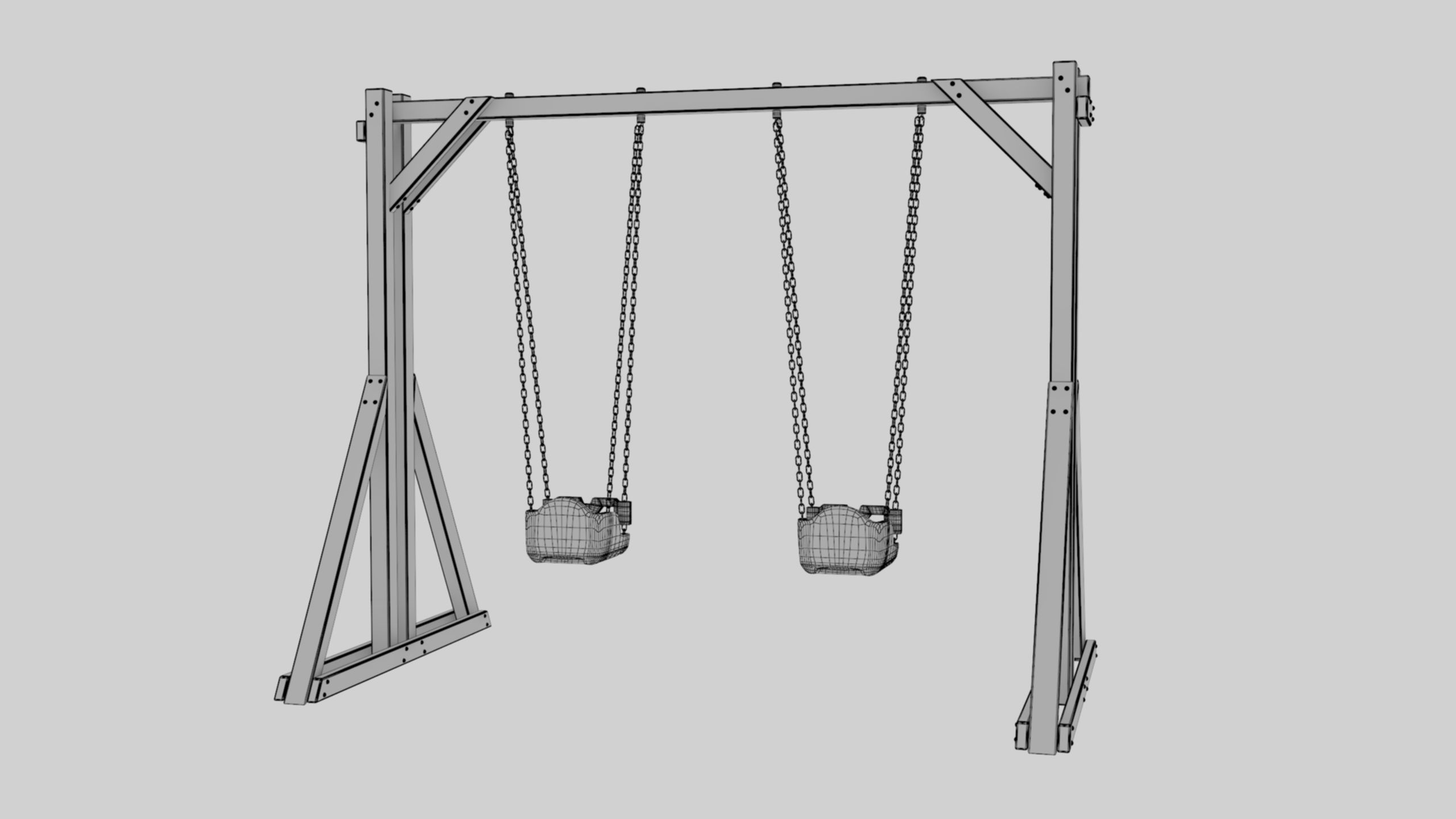 Playground Wooden Double Swing - 01 3D model_36