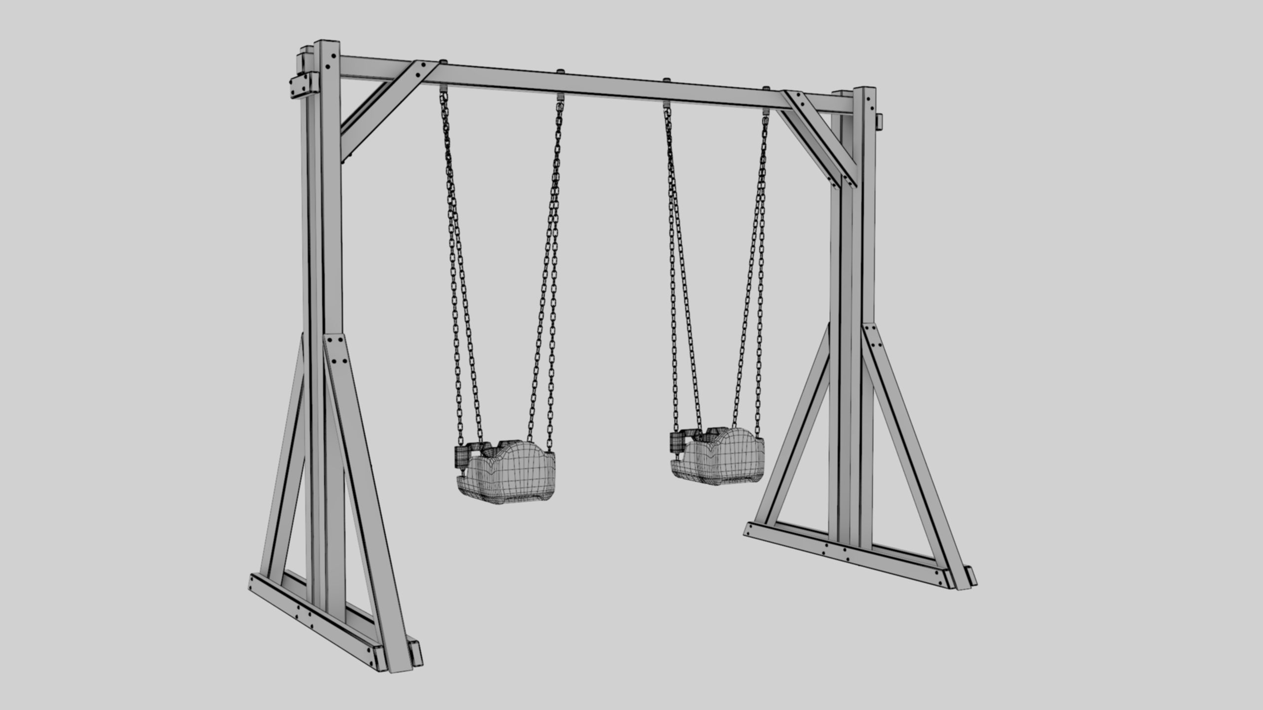 Playground Wooden Double Swing - 01 3D model_34