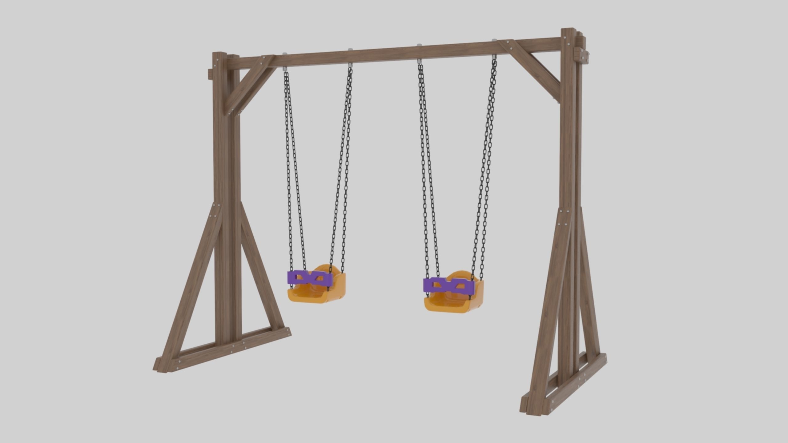Playground Wooden Double Swing - 01 3D model_22