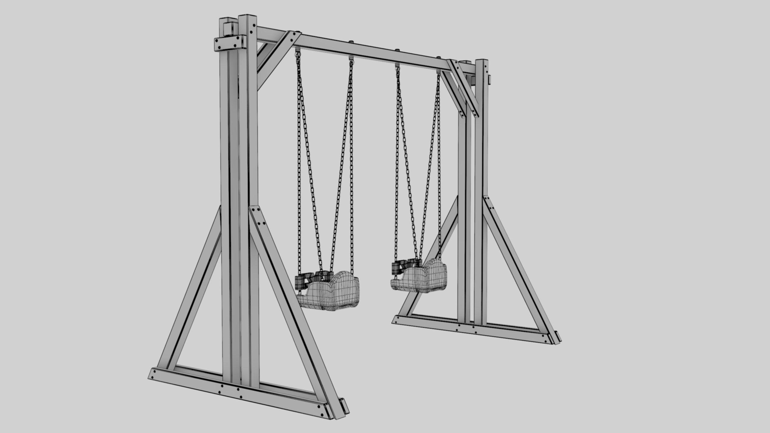 Playground Wooden Double Swing - 01 3D model_33