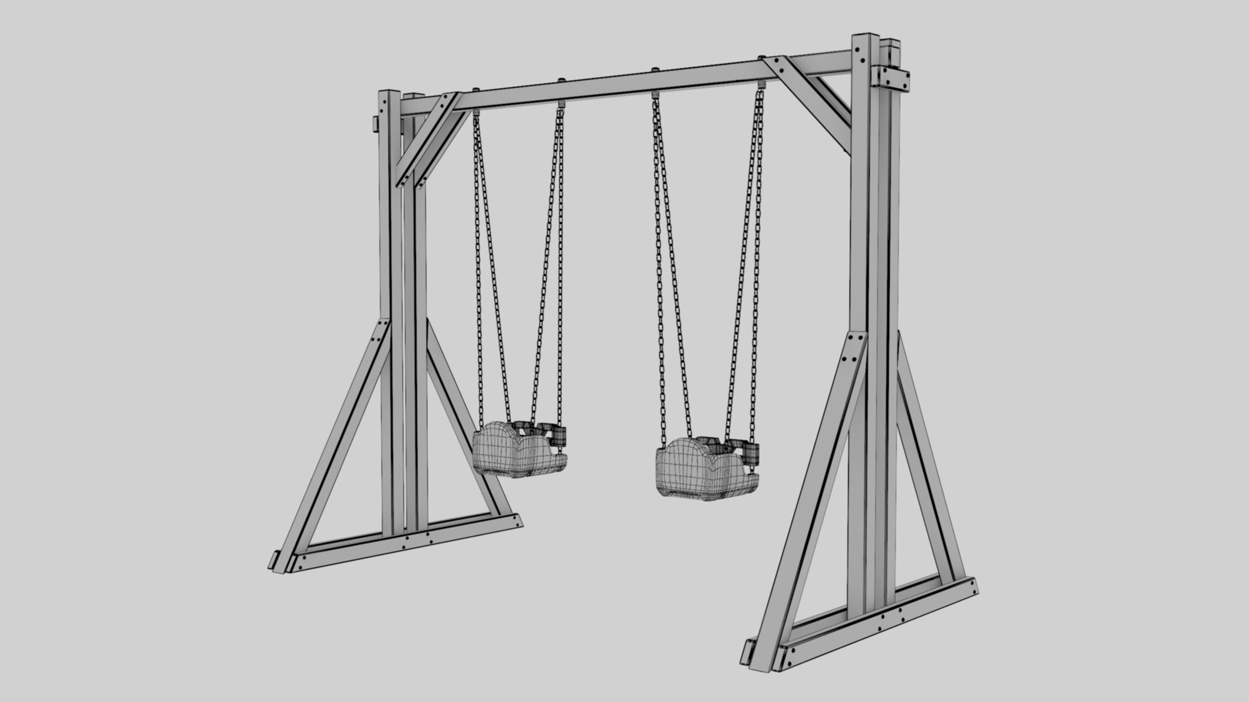 Playground Wooden Double Swing - 01 3D model_37