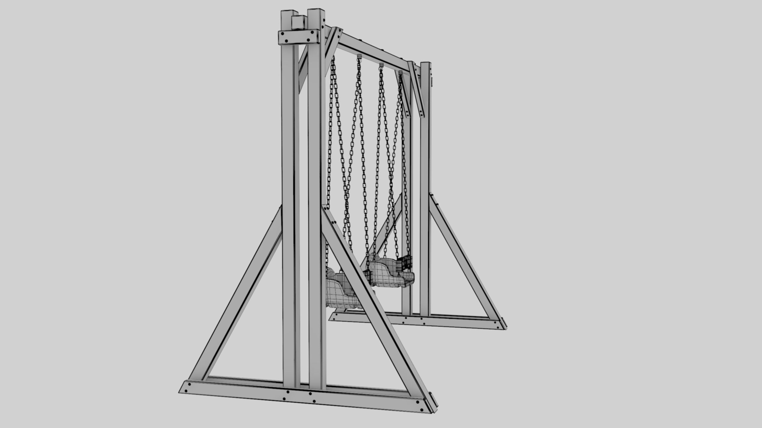 Playground Wooden Double Swing - 01 3D model_40