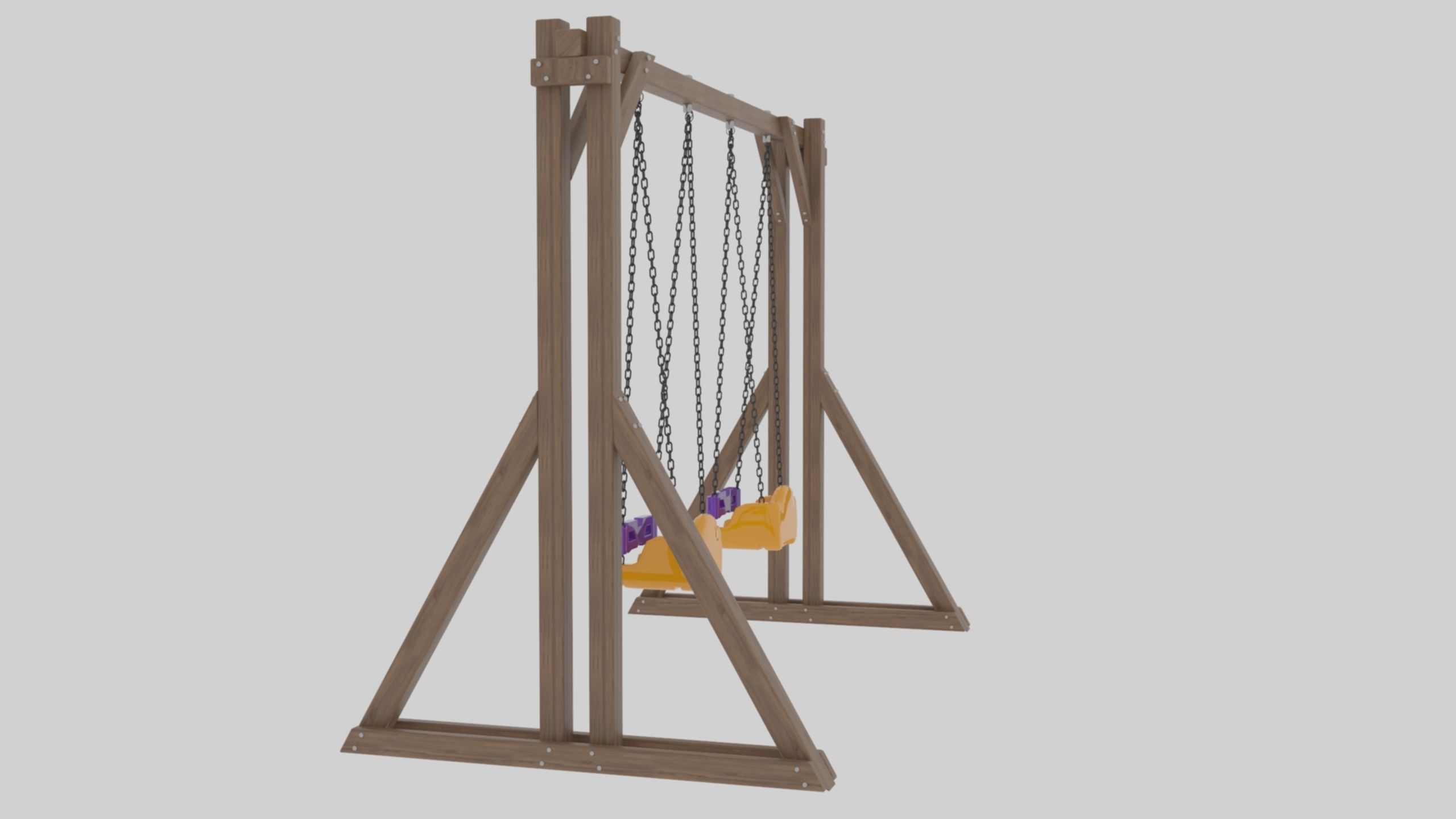 Playground Wooden Double Swing - 01 3D model_7
