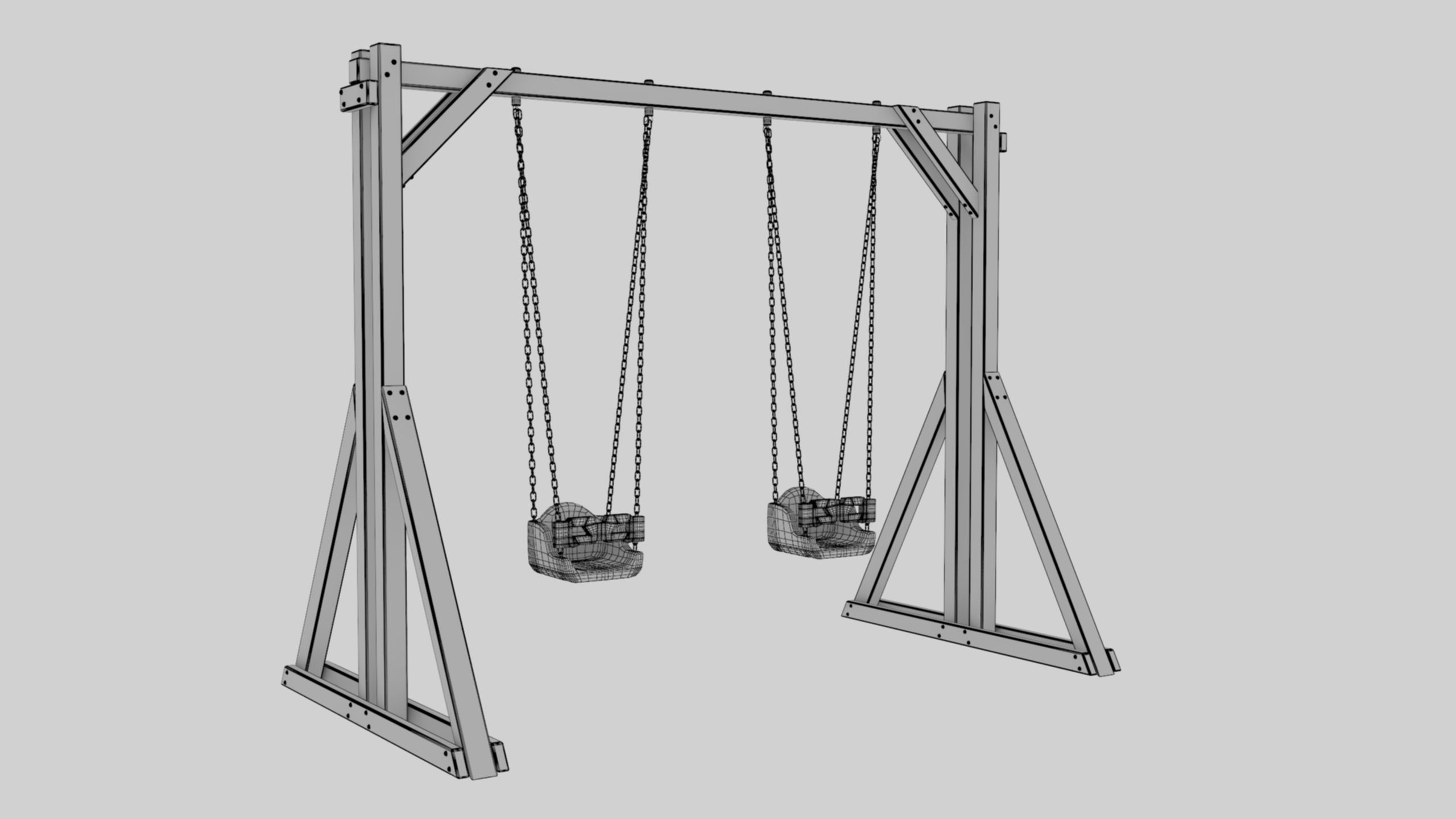 Playground Wooden Double Swing - 01 3D model_42