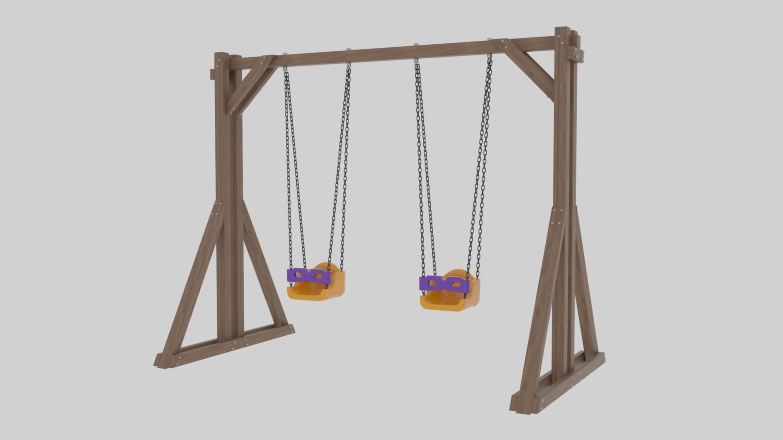 Playground Wooden Double Swing - 01 3D model_23