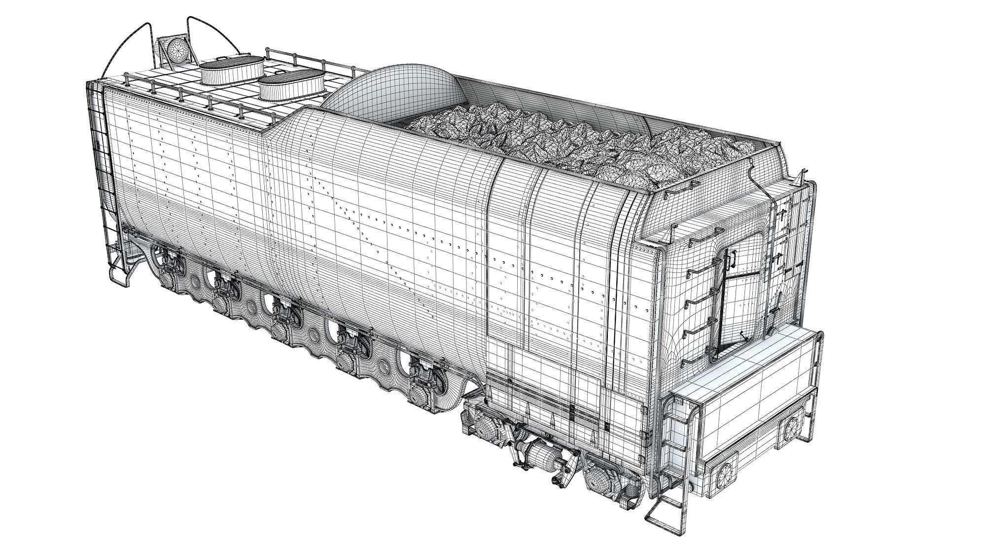 Steam Train Coal Tender Car 3D model_15