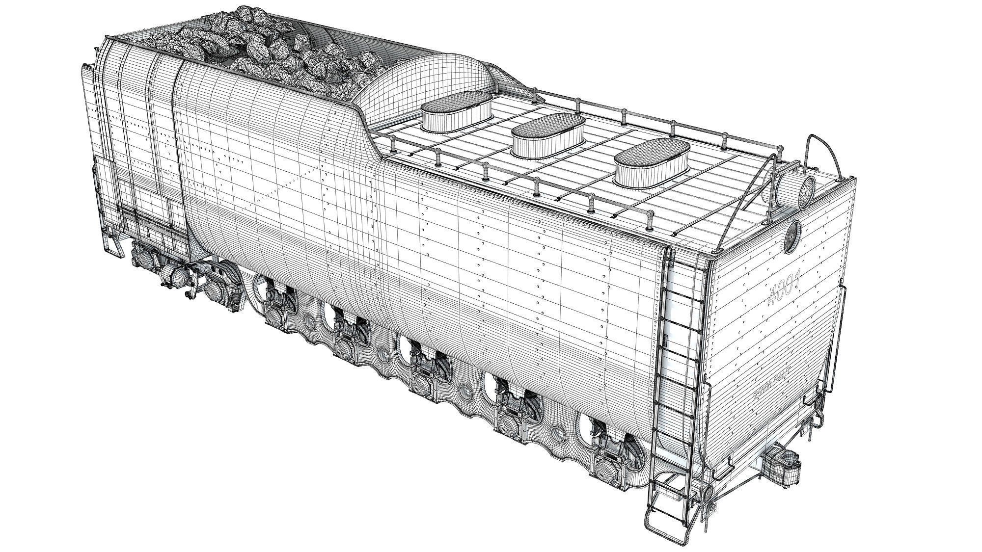 Steam Train Coal Tender Car 3D model_13