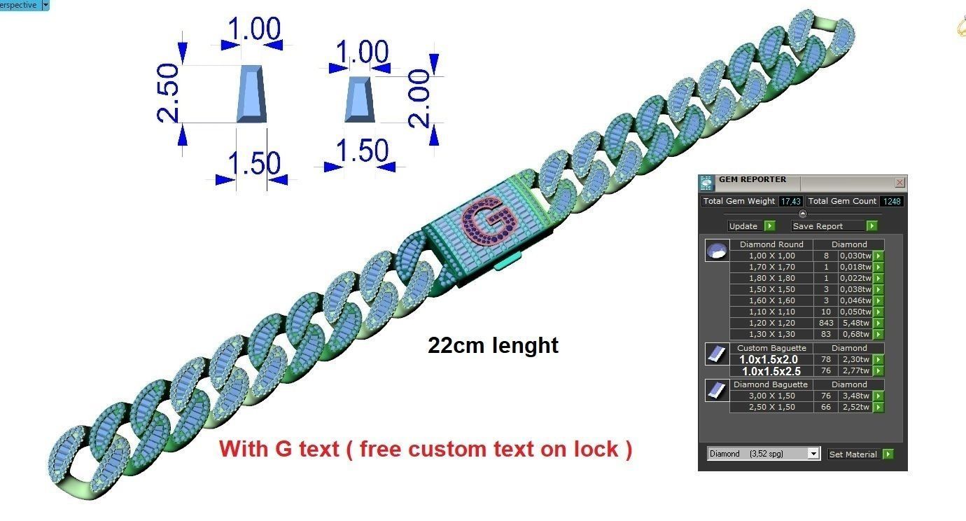 Diamond cuban chain 18mm 3D print model_6