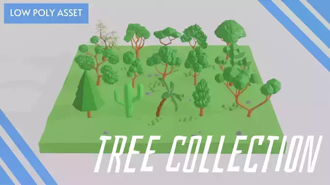 TREE COLLECTION LOW POLY forest with trees and cactus 3D model