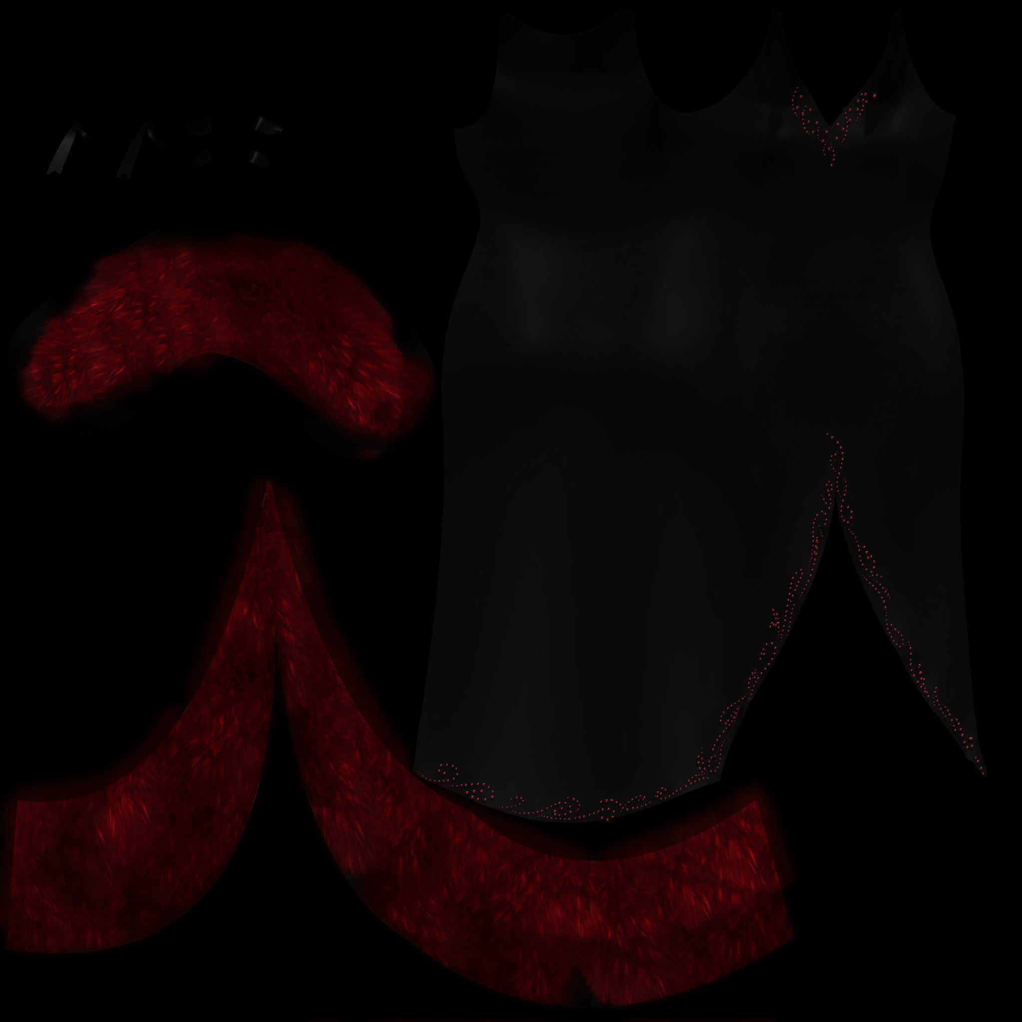 Gothic Gown with Fur Low-poly 3D model_8