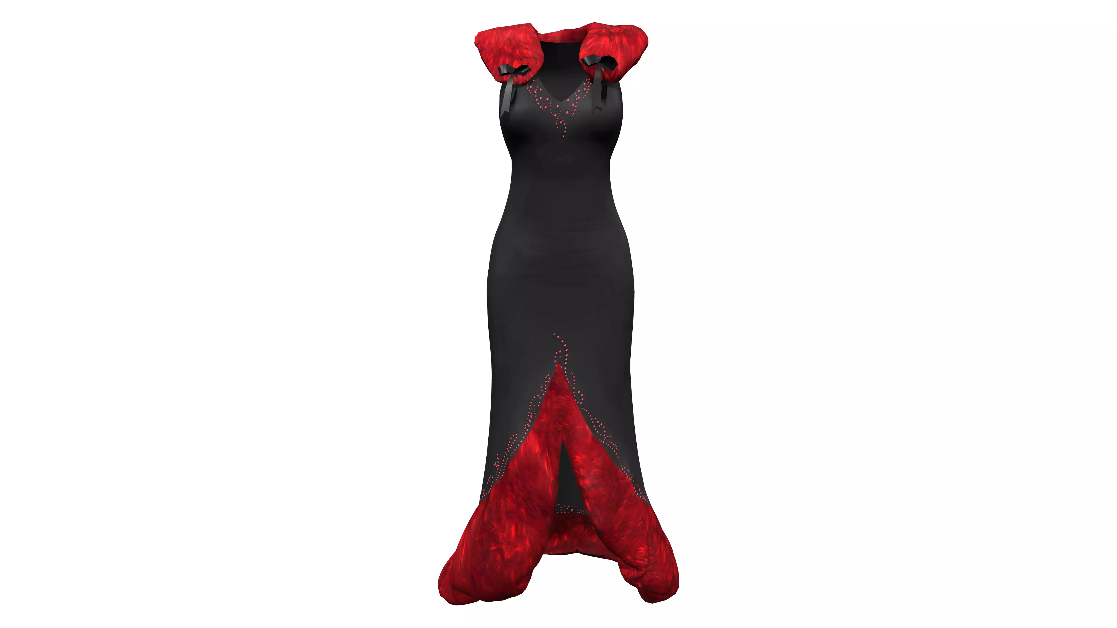 Gothic Gown with Fur Low-poly 3D model_0